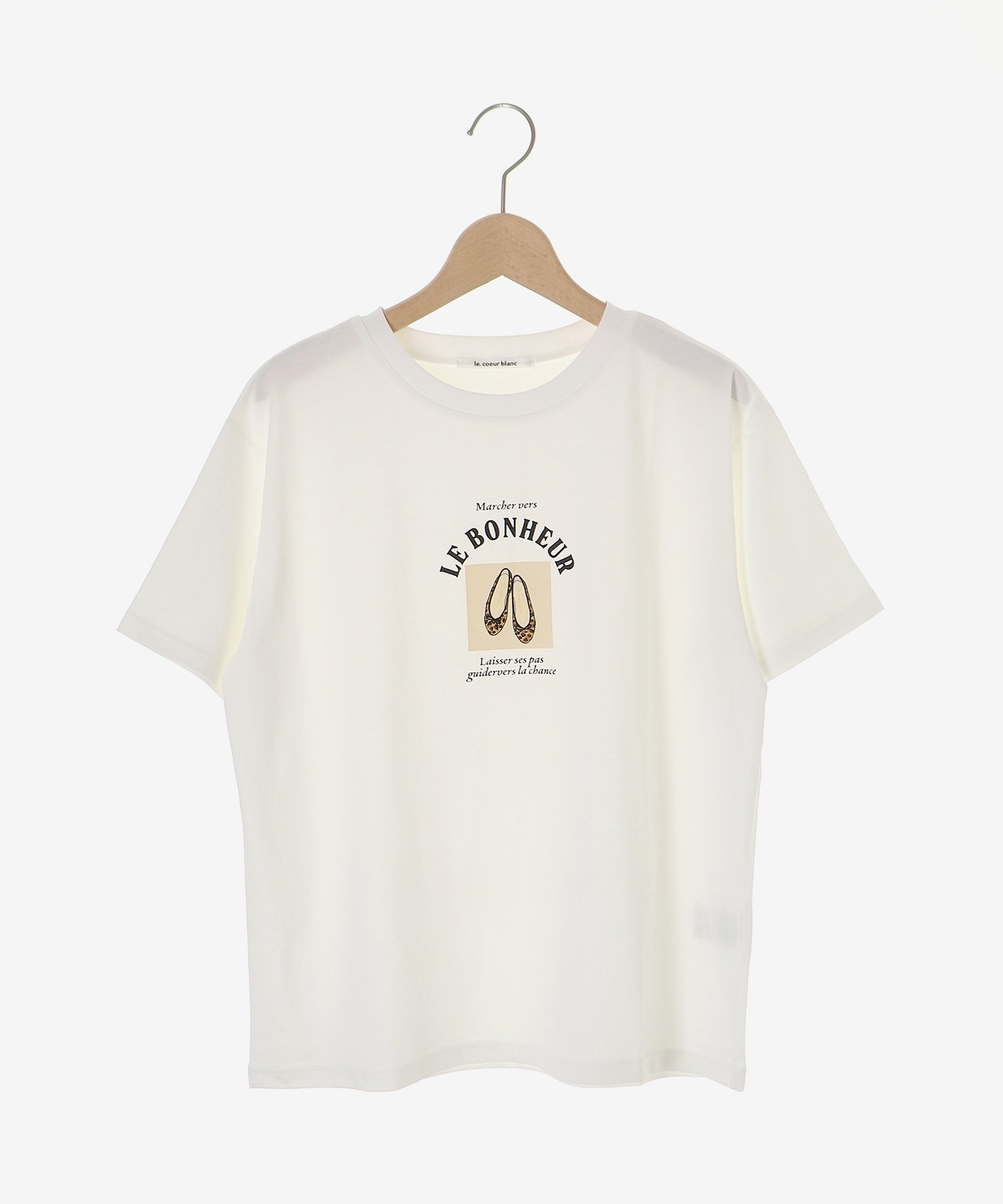 le.coeur blanc LE BONHEUR TEE ルクールブラン トップス カットソー・Tシャツ ブラック ホワイト