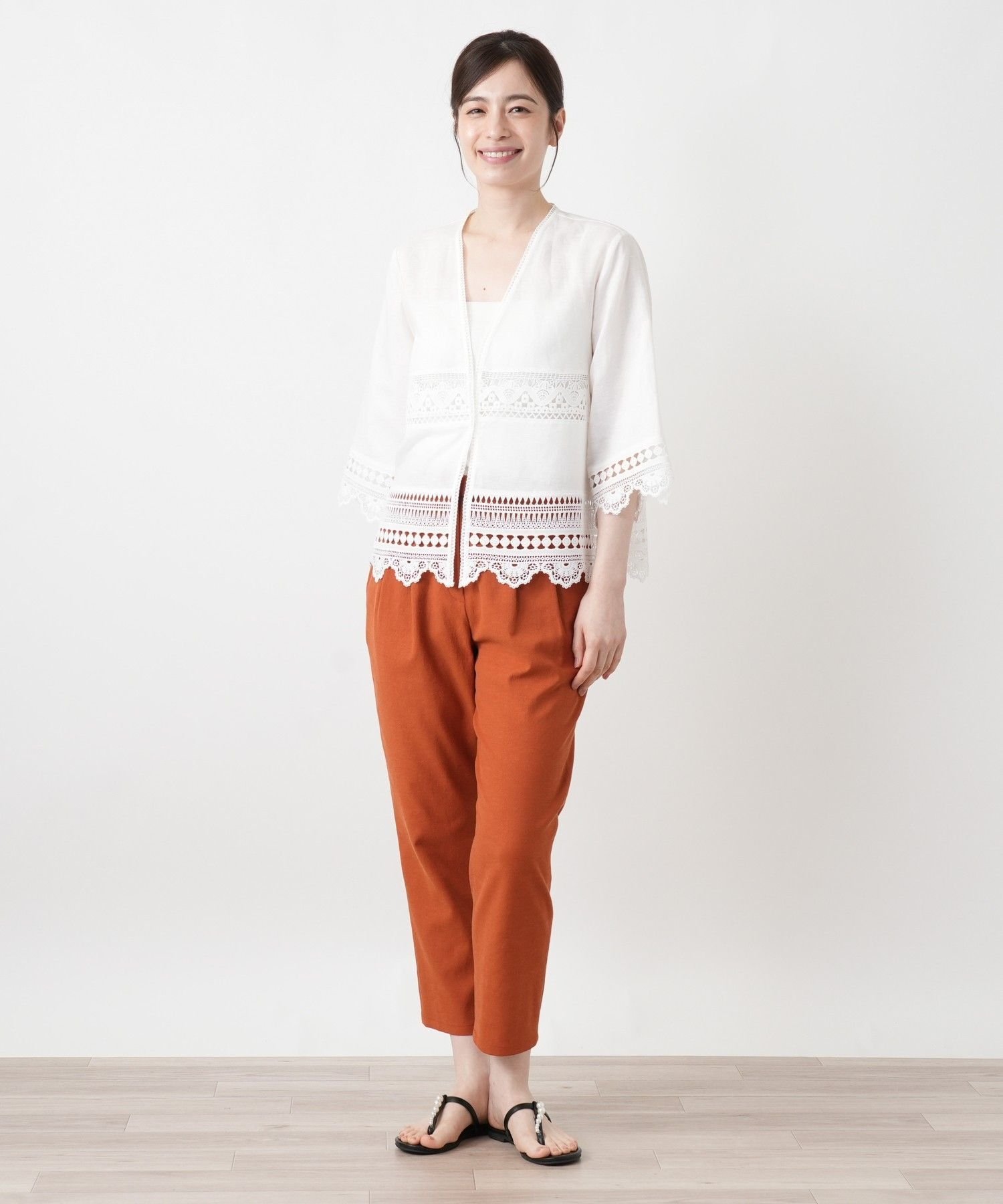 Leilian レース切替七分袖ブラウス【Leilian WHITE LABEL】 レリアン トップス シャツ・ブラウス ホワイト
