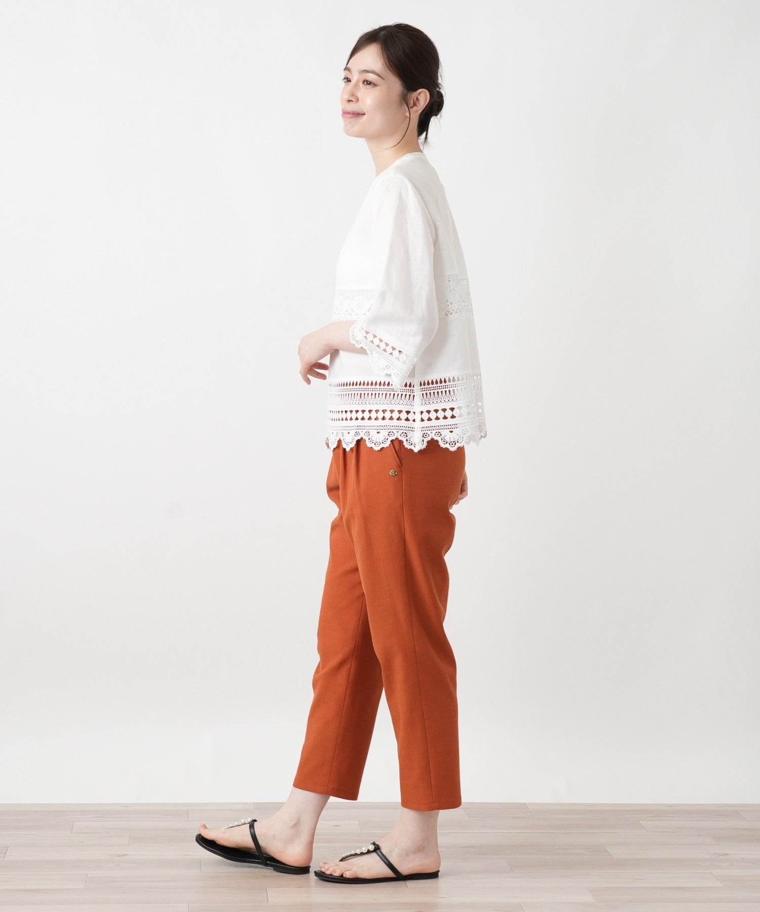 Leilian レース切替七分袖ブラウス【Leilian WHITE LABEL】 レリアン トップス シャツ・ブラウス ホワイト