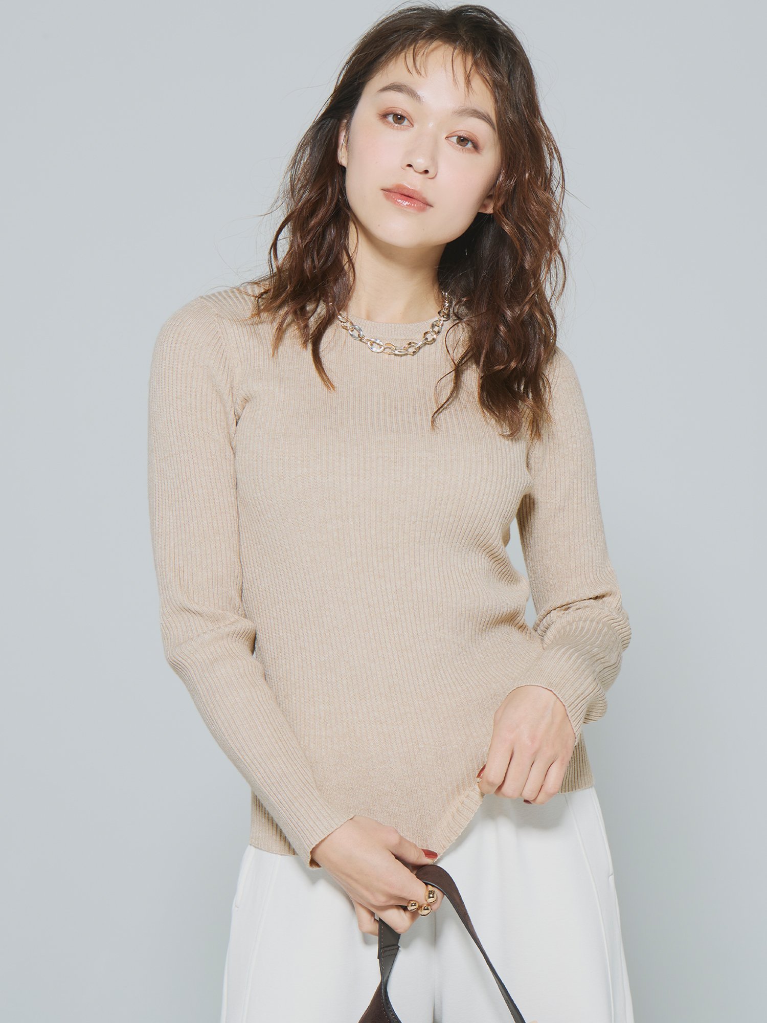 coca 【新色追加】極上ニットクルーネック コカ トップス ニット ベージュ レッド グレー グリーン ブルー パープル ブラック ホワイト ブラウン ワインレッド ネイビーのサムネイル