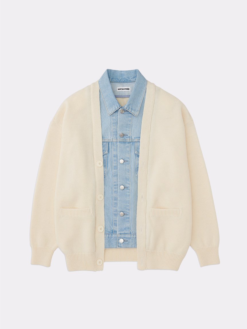 SOFTHYPHEN DENIM MIX CARDIGAN ソフトハイフン トップス ニット ホワイト ブラック【送料無料】