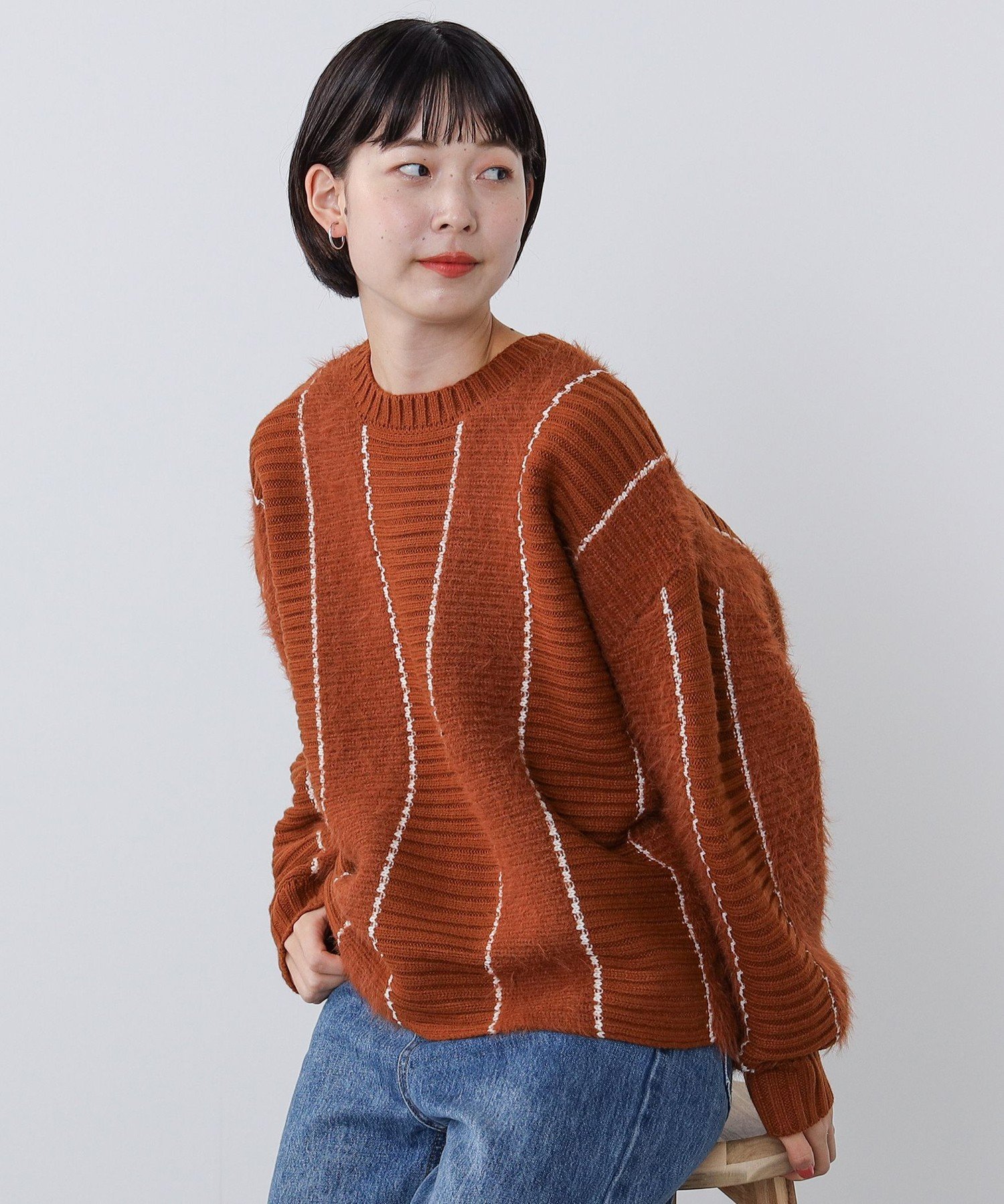 ビームス セーター レディース BEAMS HEART WOMEN BEAMS HEART / ストライプ シャギー プルオーバー ビームス ハート トップス ニット オレンジ グリーン ネイビー【送料無料】