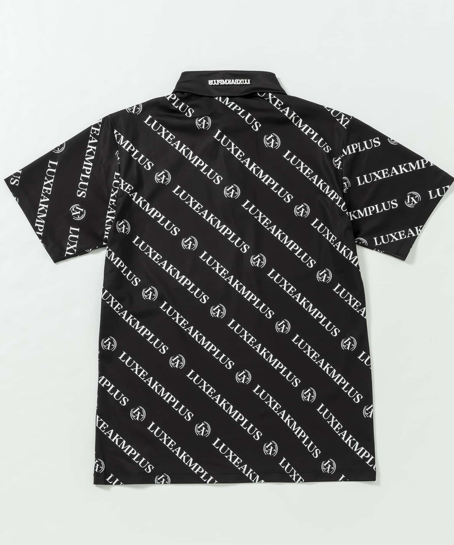 【SALE／57%OFF】LUXEAKMPLUS (M)LUXEAKMPLUS/総柄ロゴ半袖ポロシャツ シフォン トップス ポロシャツ ブラック【送料無料】