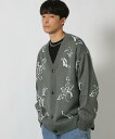 【SALE/61%OFF】LAKOLE リーフモチーフ柄カーディガン ラコレ トップス カーディガン レッド ネイビー グレー