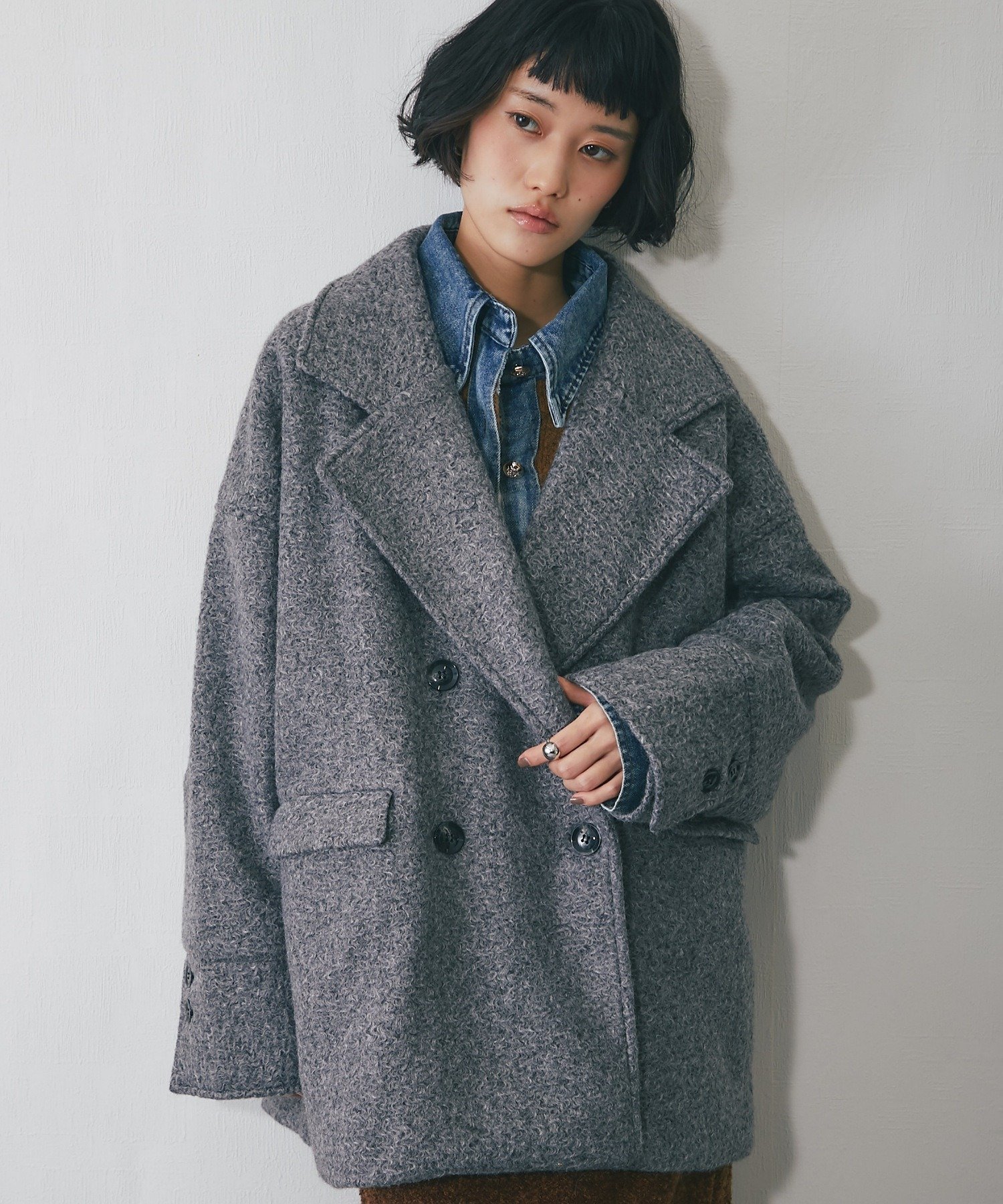 ANOTHER S カールシャギーダブルコート スマイルオーキッド ジャケット・アウター チェスターコート ブ..