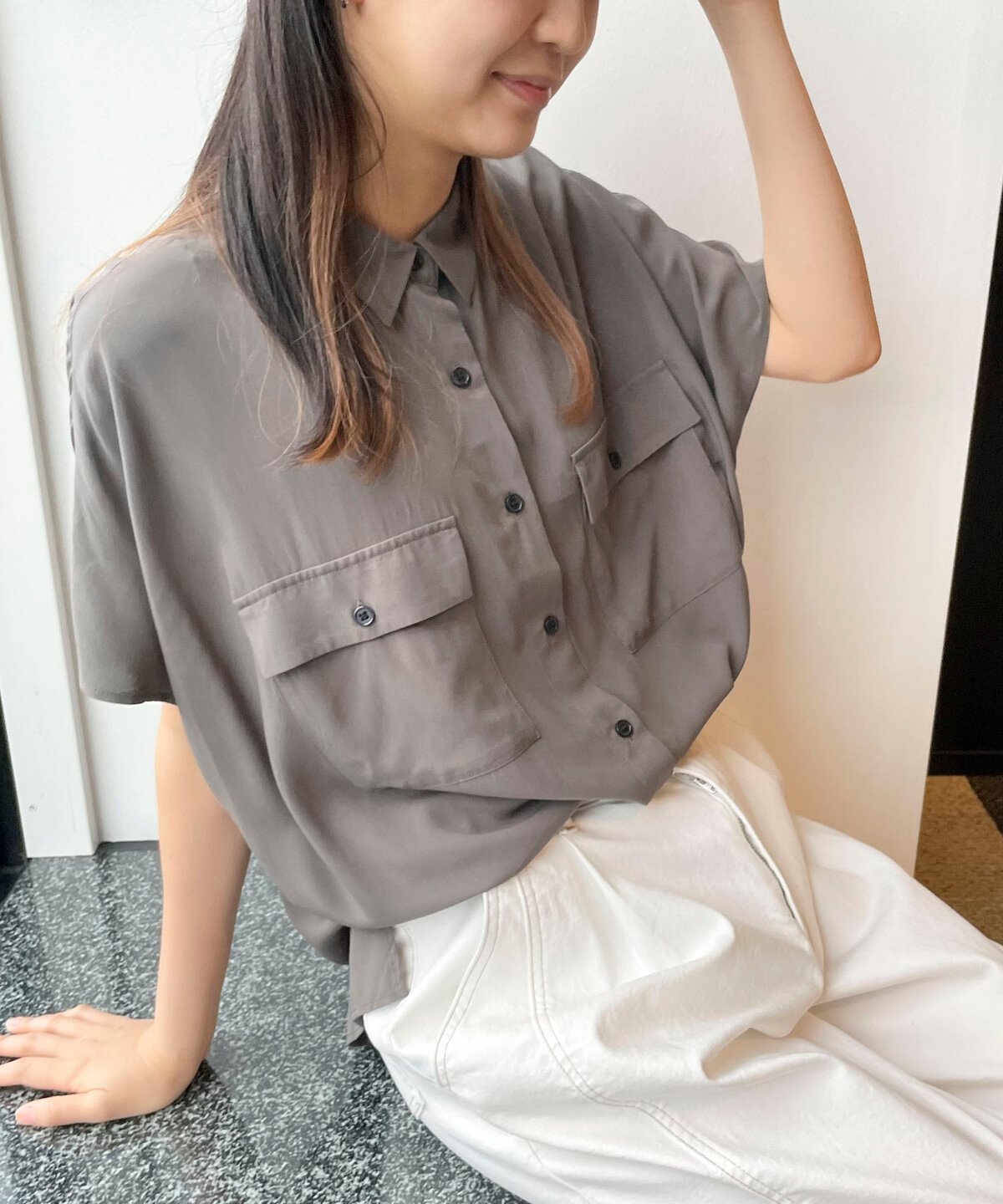 【SALE／90%OFF】COMME CA ISM ワイドシルエット サファリシャツ コムサイズム スーツ・フォーマル セットアップスーツ カーキグリーン ピンク ベージュ ブラウン