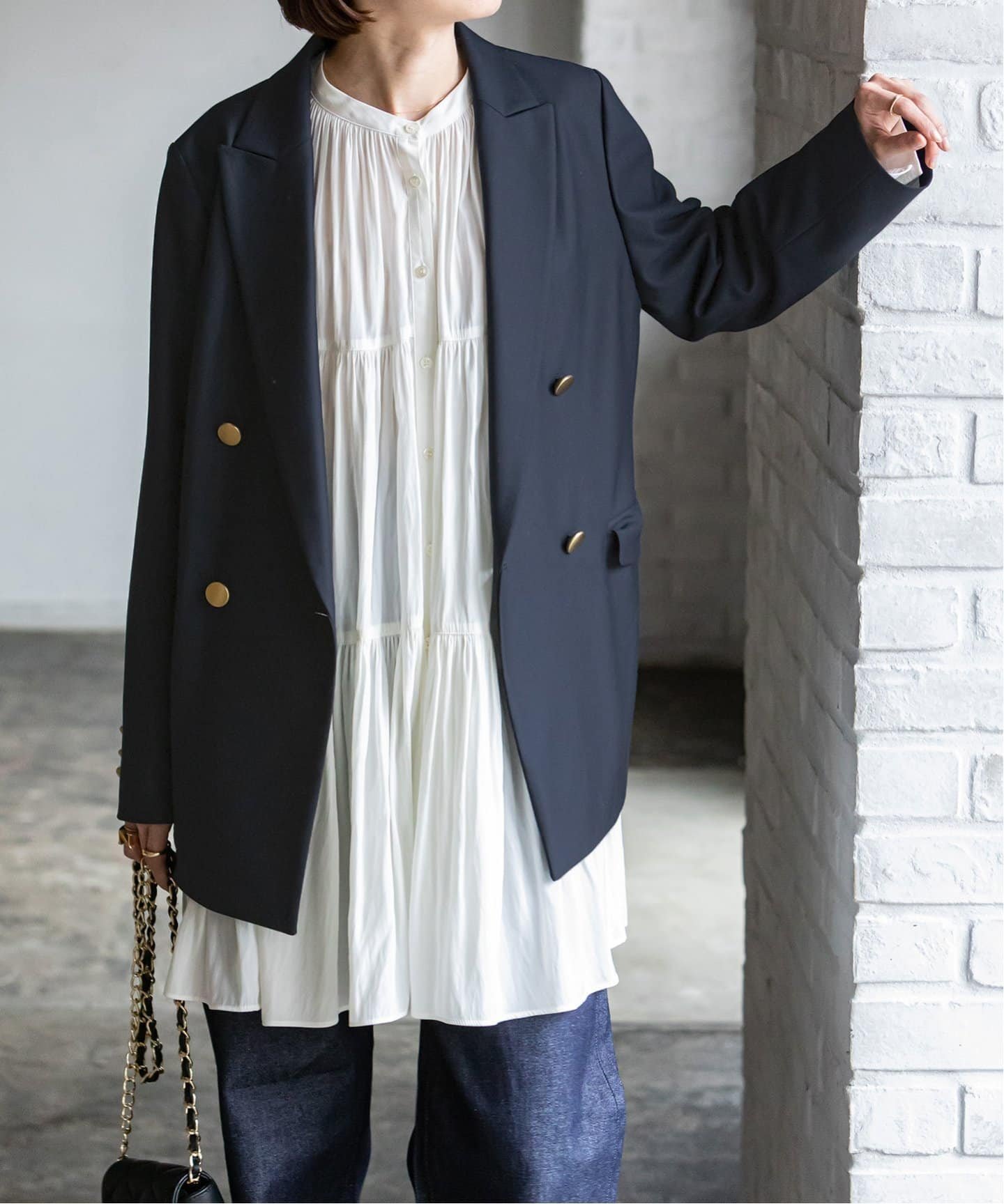 NOBLE 《追加》ウールストレッチピークドラペルジャケット ノーブル ジャケット・アウター テーラードジャケット・ブレザー ネイビー ベージュ【送料無料】のサムネイル