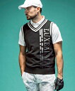【SALE/57%OFF】LUXEAKMPLUS (M)LUXEAKMPLUS/バーティカルロゴニットベスト シフォン トップス ベスト・ジレ ブラック ホワイト【送料無料】