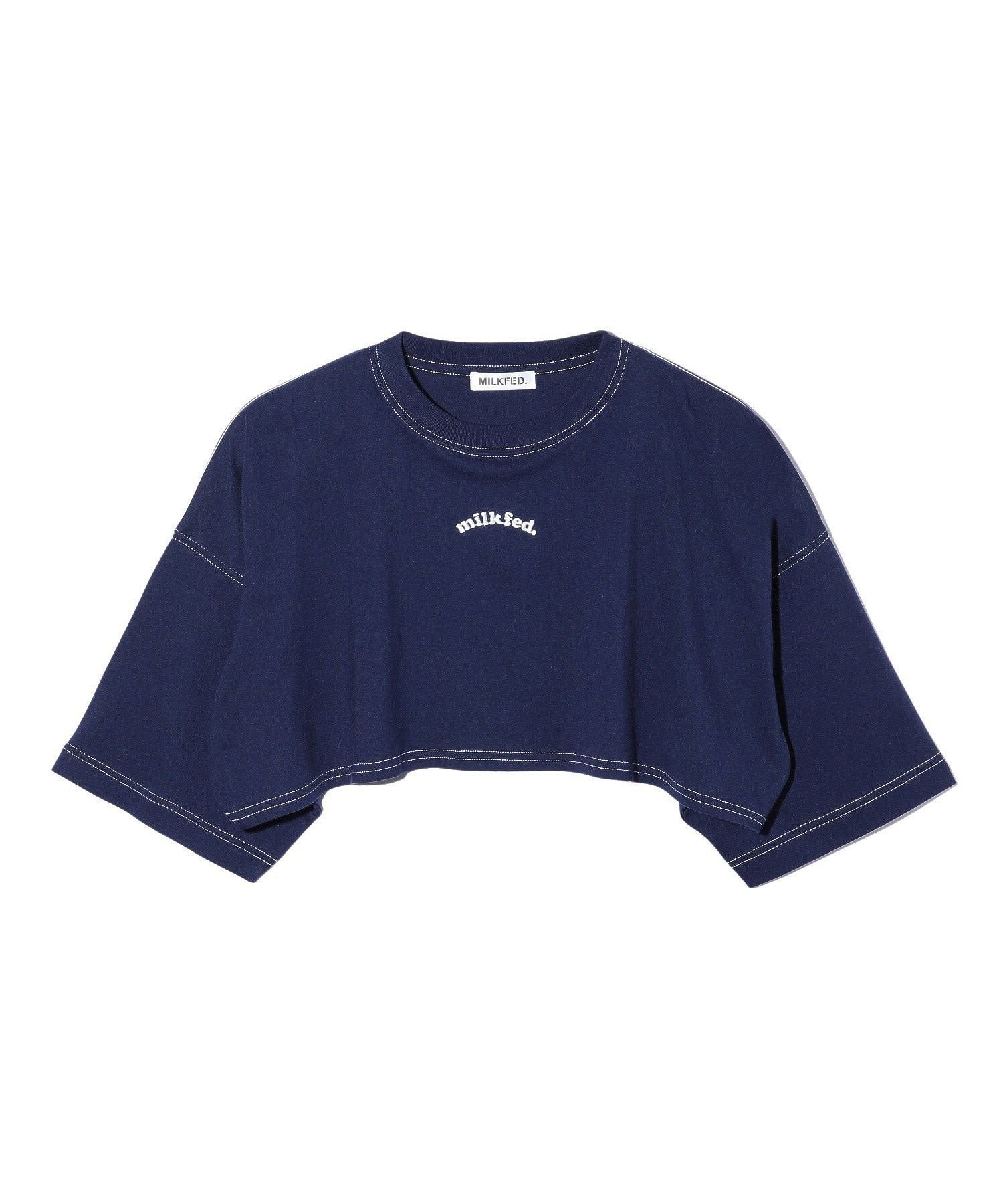 MILKFED. CROPPED TOP ミルクフェド トップス カットソー・Tシャツ ブルー ホワイト ネイビー