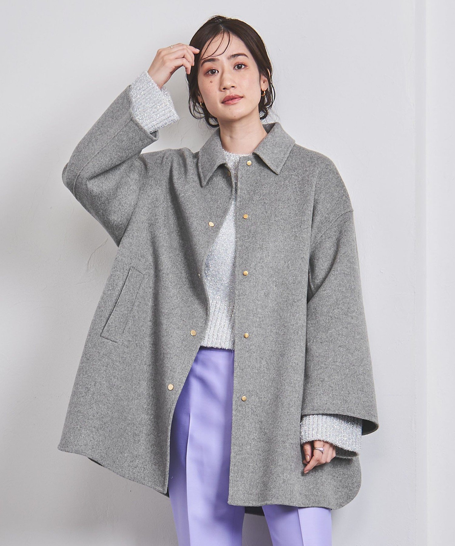 【SALE／30%OFF】UNITED ARROWS リバー メタルドット ブルゾン ユナイテッドアローズ アウトレット ジャケット・アウター ステンカラーコート グレー ネイビー【送料無料】のサムネイル