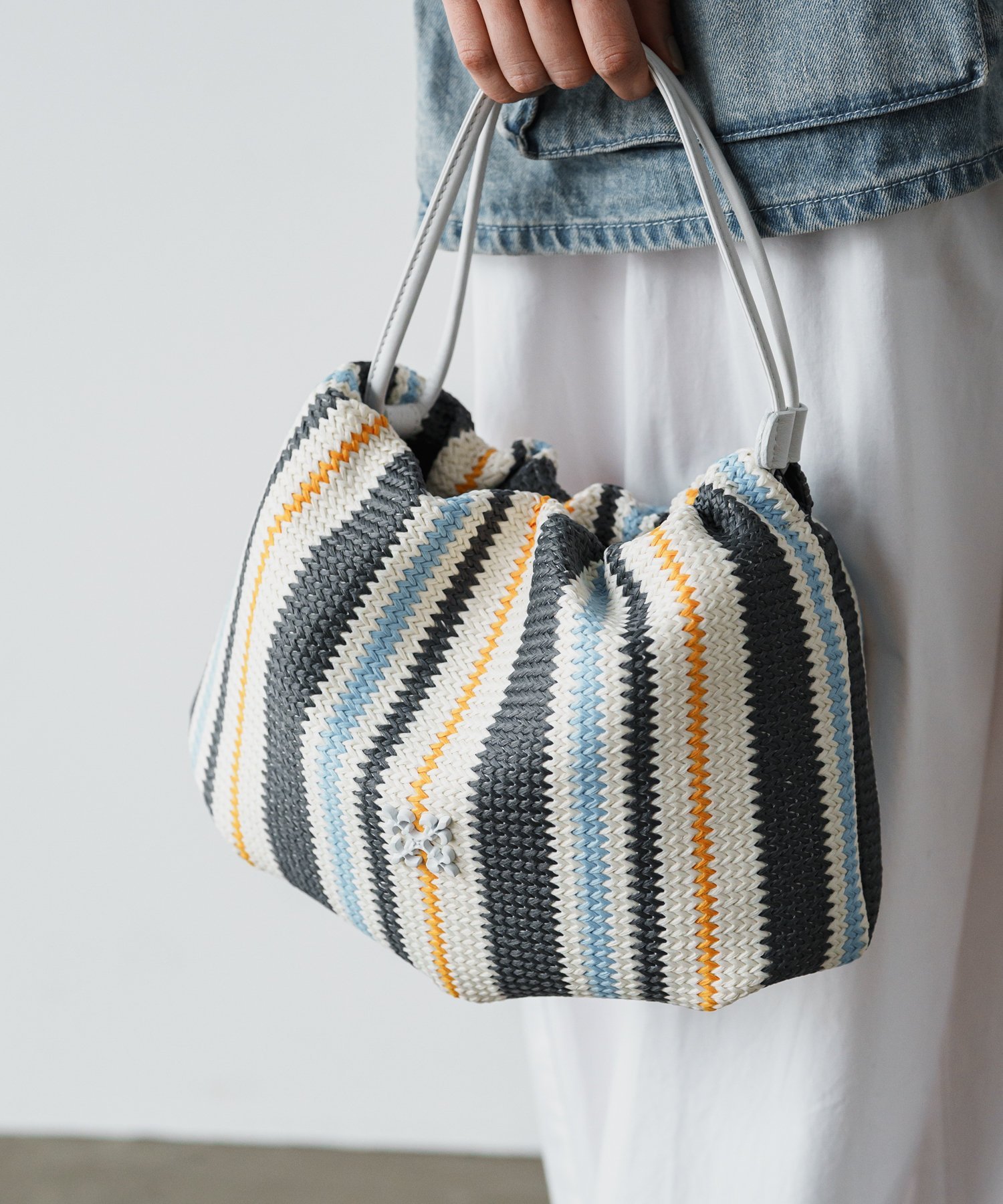 【SALE／30%OFF】russet ストライプカゴ巾着ショルダーバッグ ラシット バッグ ショルダーバッグ【送料無料】のサムネイル