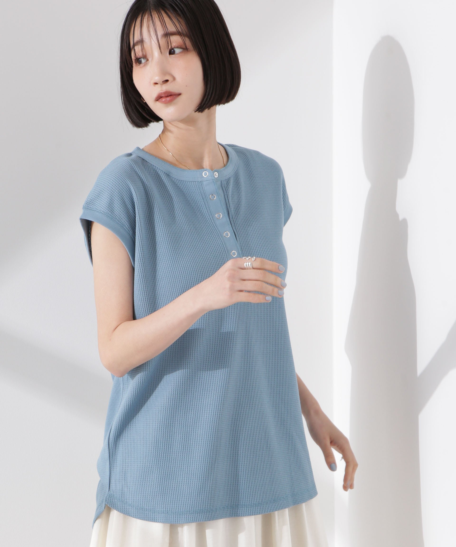 【SALE／60%OFF】NANO universe ワッフルヘンリーノースリーブトップス ナノユニバース トップス カットソー・Tシャツ ブルー ブラック stylife-15083476 Rakuten Fashion サンプル画像3