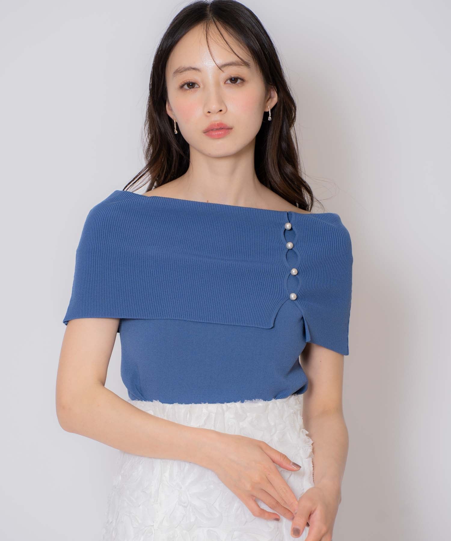 Noela 2WAYオフショルニット ノエラ トップス ニット ブルー ブラック