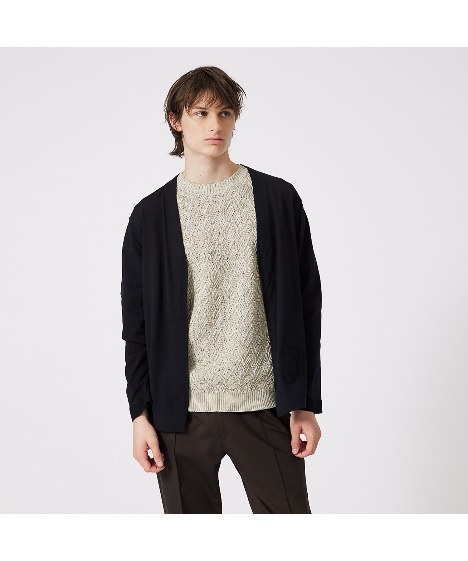 【SALE／40%OFF】DESIGNWORKS ハイツイスト ニット カーディガン デザインワークス トップス カーディガン ホワイト ブラック【送料無料】