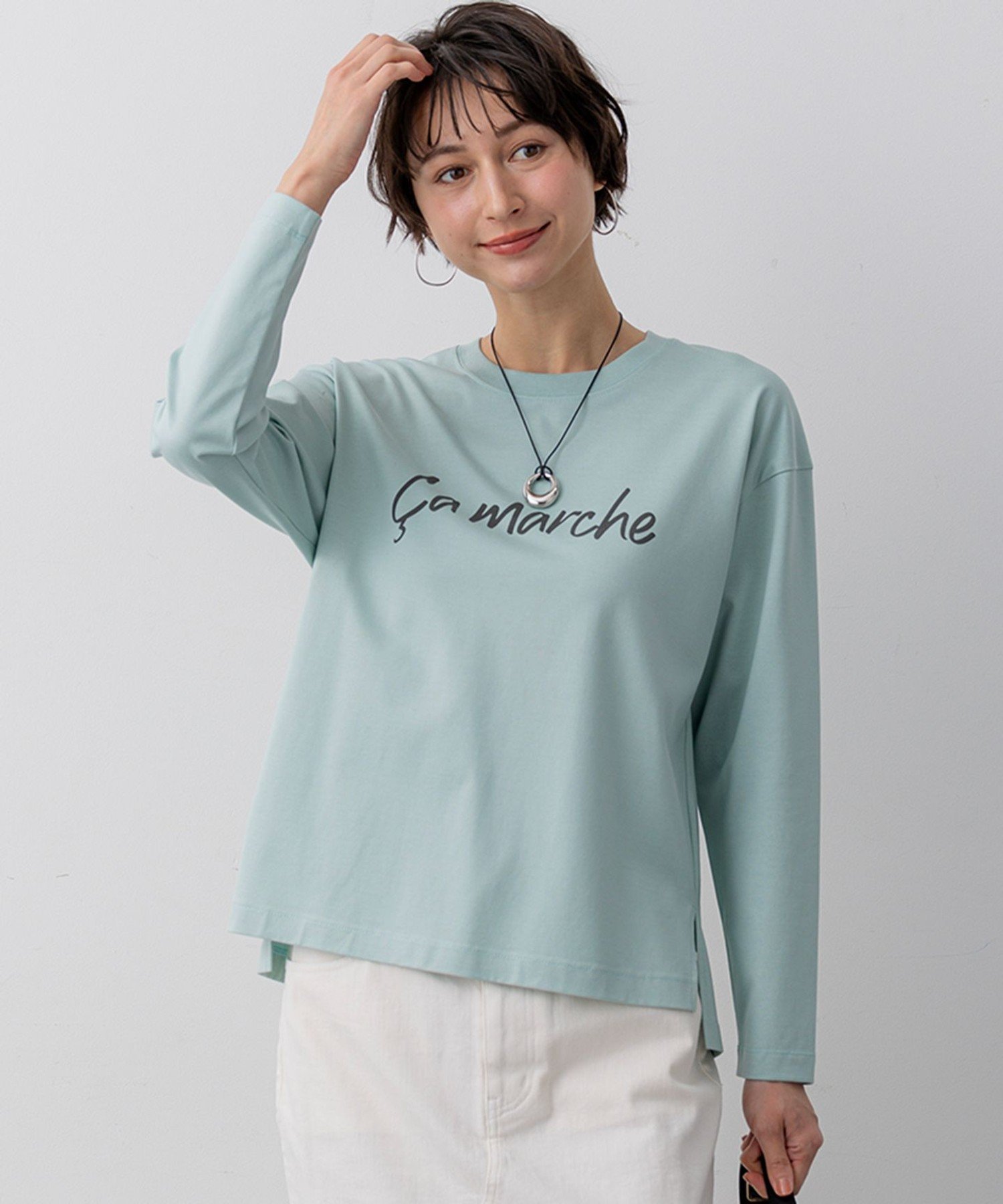 23区 S Ca marche ロゴ ロングTシャツ ニジュウサンク トップス カットソー・Tシャツ ホワイト ベージュ