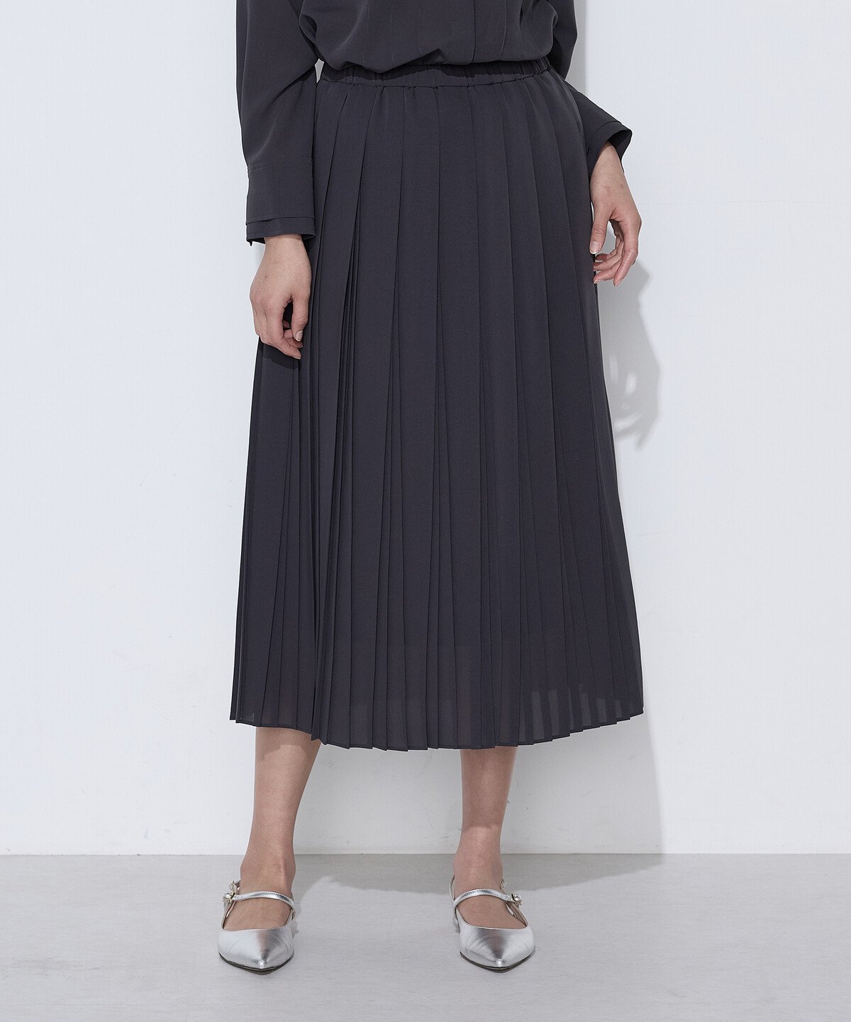 【SALE／40%OFF】COMME CA フィネスボイル プリーツスカート コムサ スカート ロング・マキシスカート グレー ブルー【送料無料】