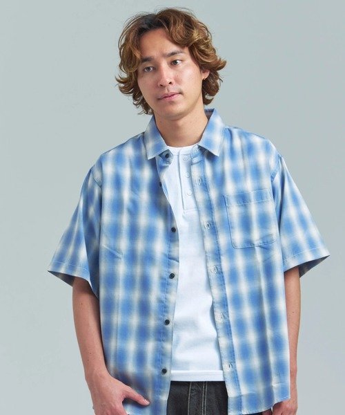 JACKROSE CIAO/チャオ オンブレチェック半袖シャツ(MENS) ジャックローズ トップス シャツ・ブラウス ホワイト ブルー