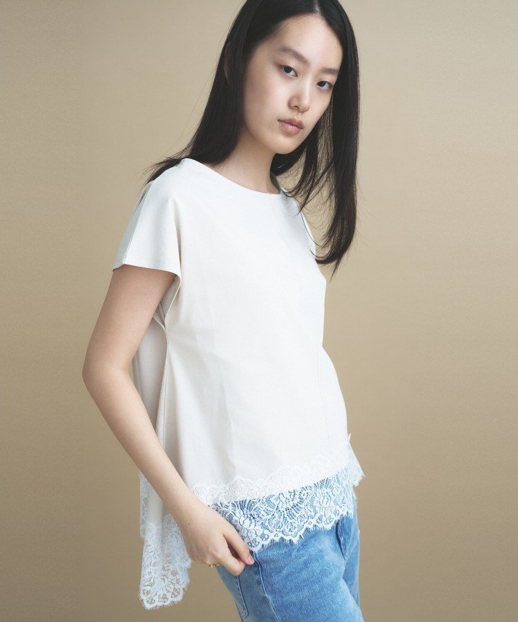 cloenc 【ひんやり/UVカット】レース フレンチスリーブプルオーバー クロエンス トップス カットソー・Tシャツ ネイビー グレー ホワイト