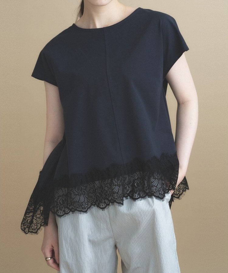 cloenc 【ひんやり/UVカット】レース フレンチスリーブプルオーバー クロエンス トップス カットソー・Tシャツ ネイビー グレー ホワイト