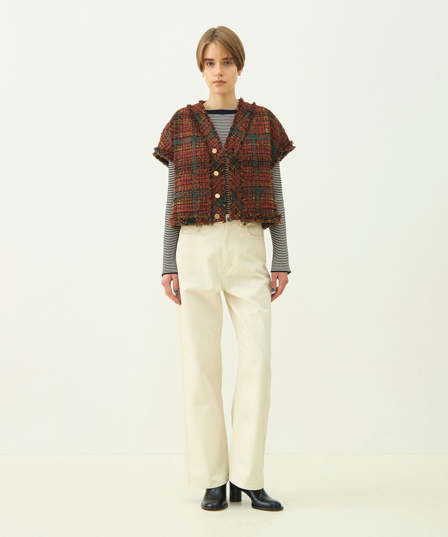 MACPHEE ジャカード フレンチスリーブジャケット トゥモローランド ジャケット・アウター ノーカラージャケット レッド