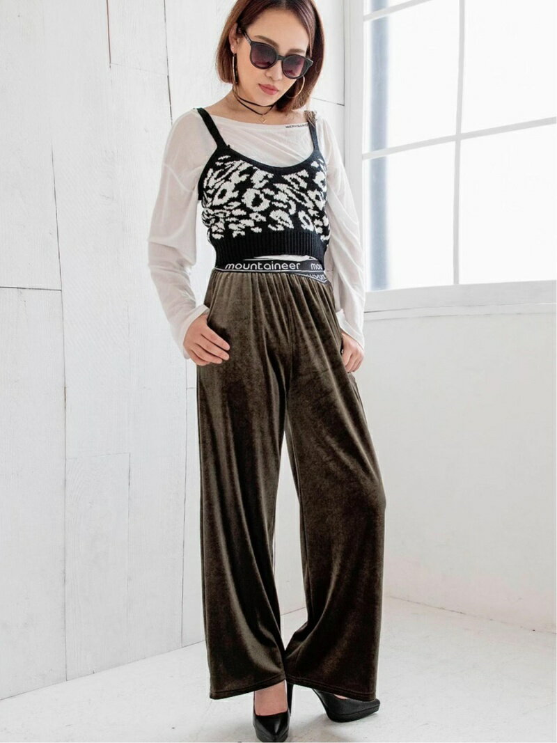 【SALE／50%OFF】LAYLA ウエストロゴ入りベロアパンツ ライラ パンツ/ジーンズ フルレングス カーキ ブラック ブルー レッド ブラウン