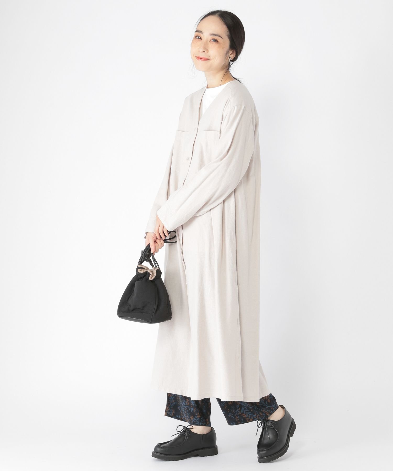 【SALE／30%OFF】studio CLIP (W)ノーカラーVネックOP スタディオクリップ ワンピース・ドレス ワンピース ベージュ ブラック【送料無料】のサムネイル