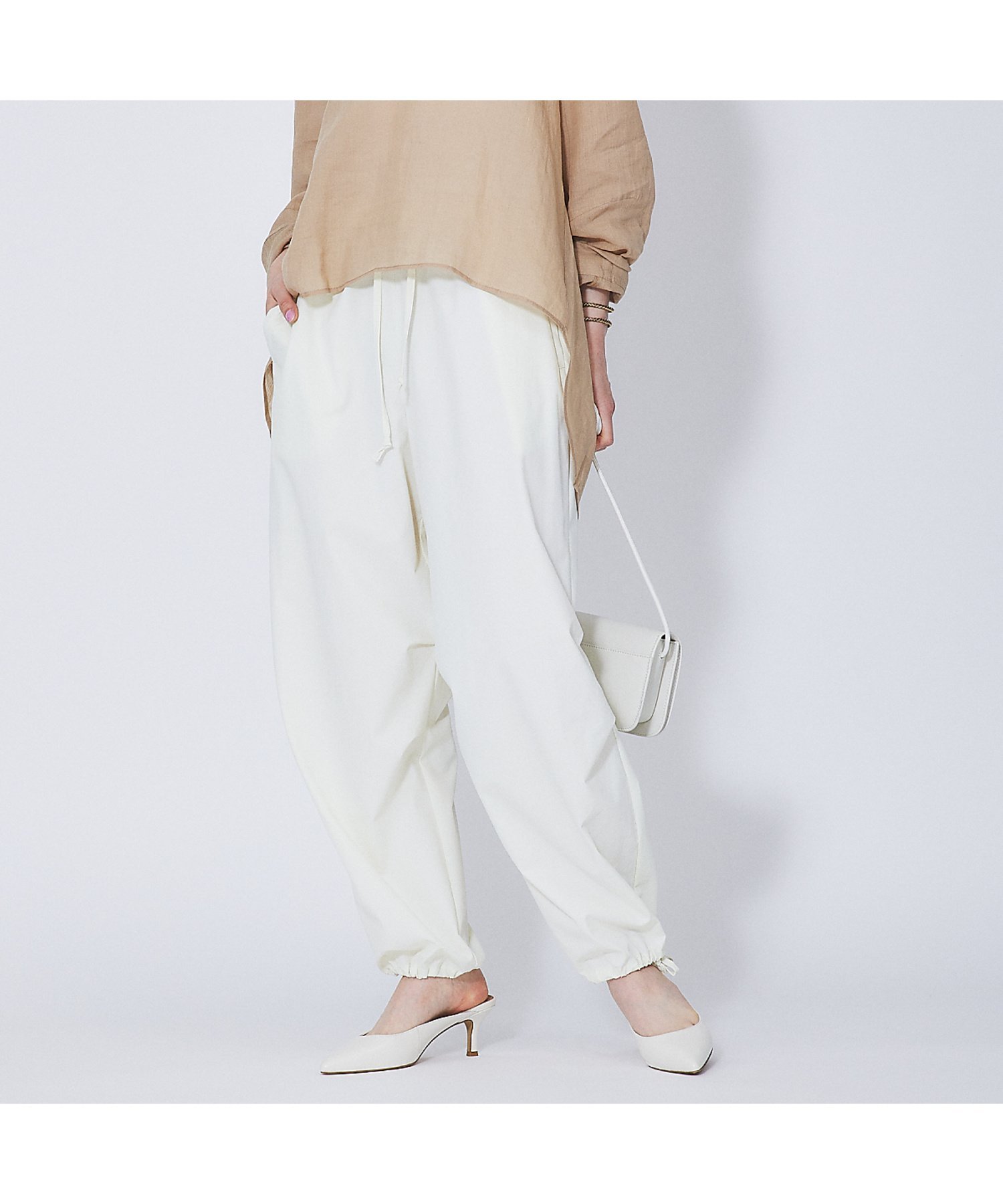 Rouge vif la cle ストレッチライトクロスパラシュートパンツ ルージュ・ヴィフ ラクレ パンツ その他のパンツ ネイビー ホワイト