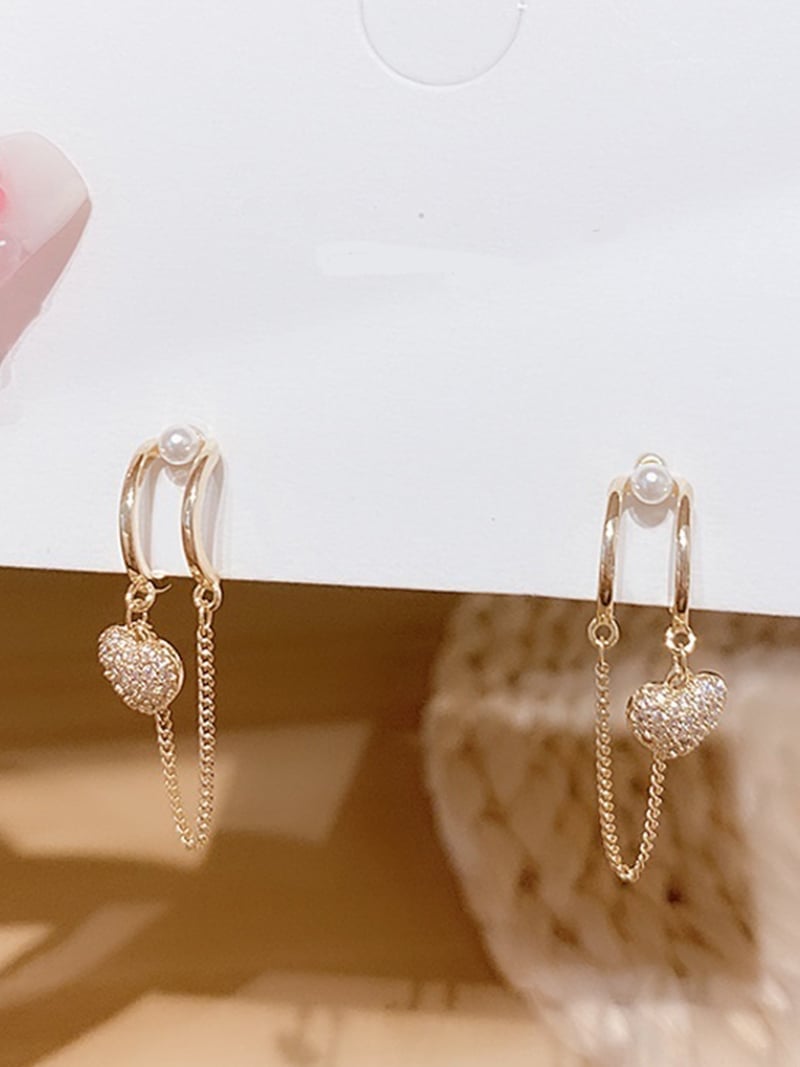 ハート×チェーンデザインピアス スレンダー アクセサリー・腕時計 ピアス ゴールド