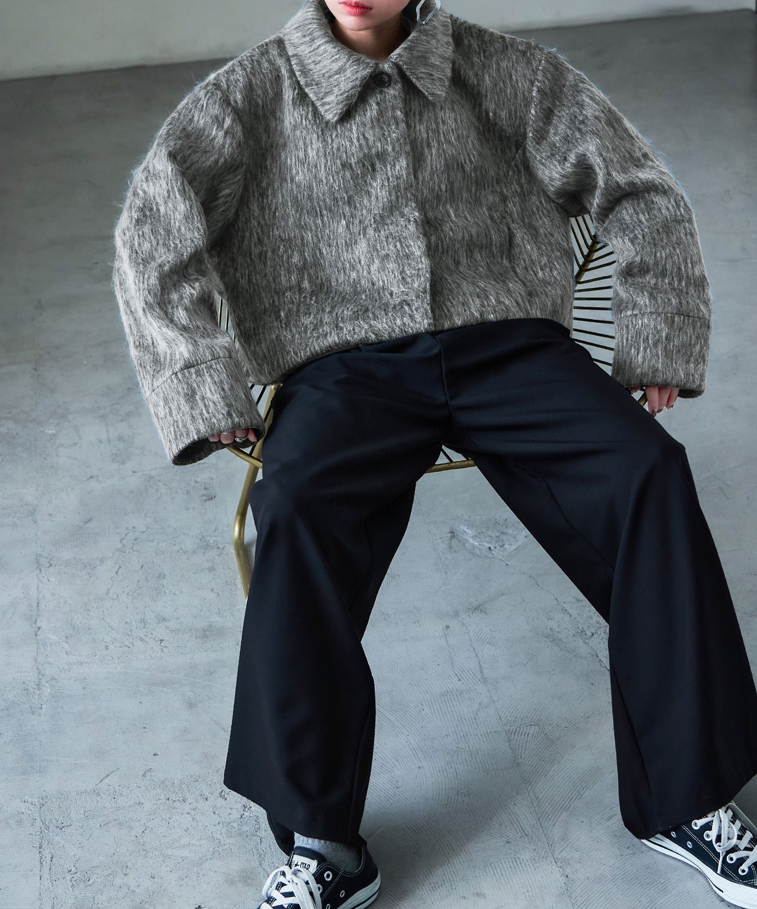 FashionLetter シャギー ショートジャケットコート ビーフラット ジャケット・アウター その他のジャケット・アウター ブラック グレー【送料無料】