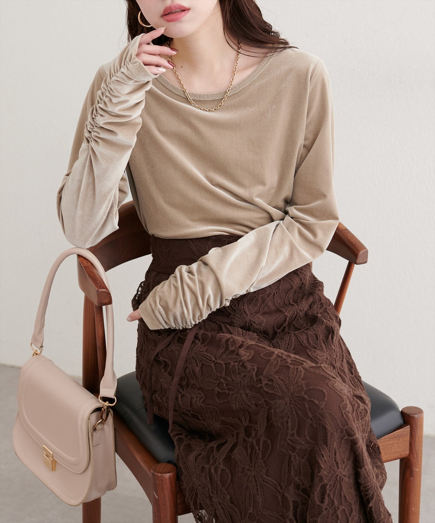 natural couture ストレッチベロアロングT ナチュラルクチュール トップス その他のトップス ブラウン ホワイト ブラック ベージュのサムネイル