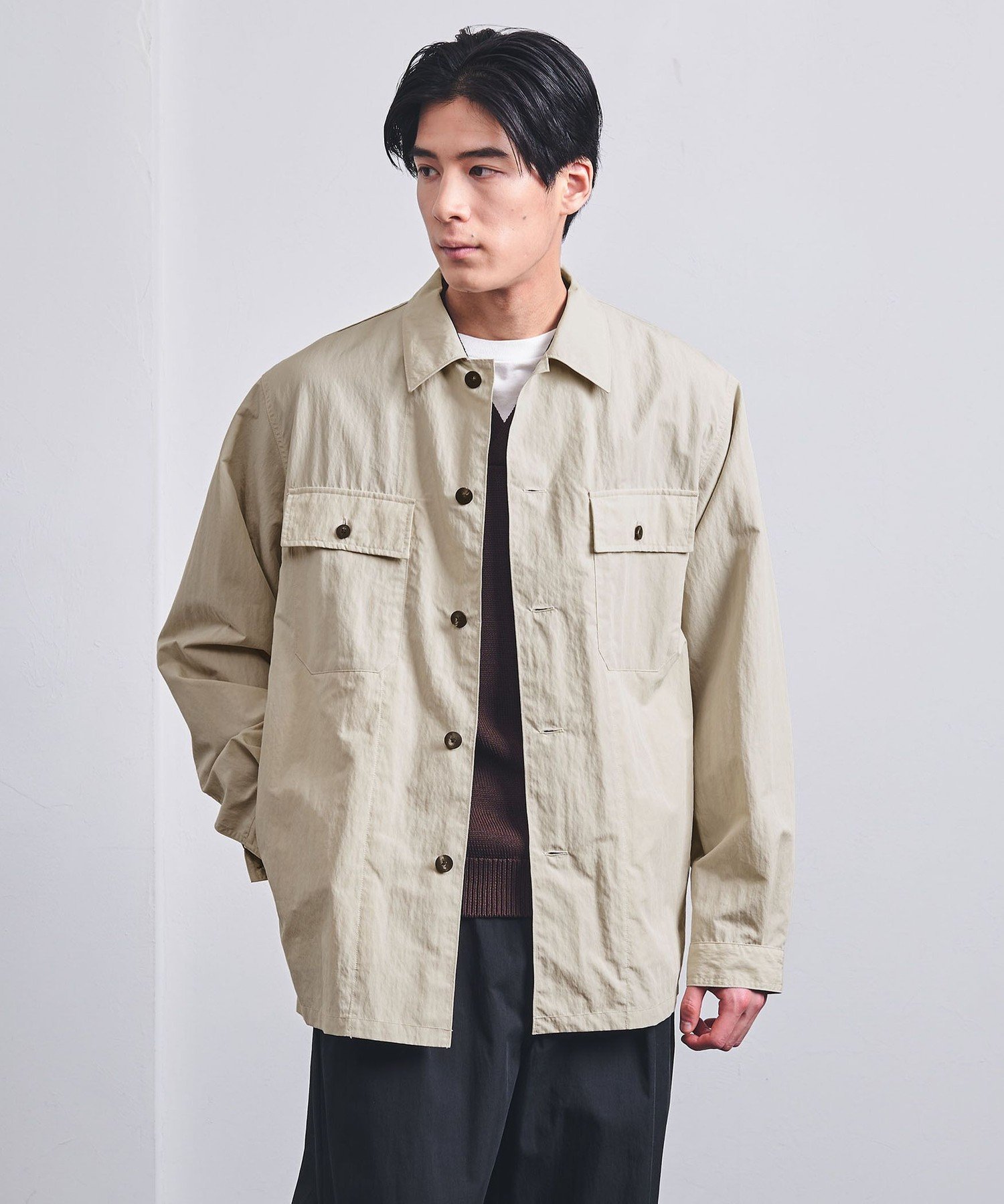 【SALE／50%OFF】UNITED ARROWS ナイロン コットン ミリタリー オーバーシャツ ユナイテッドアローズ アウトレット トップス シャツ・ブラウス ネイビー ホワイト【送料無料】