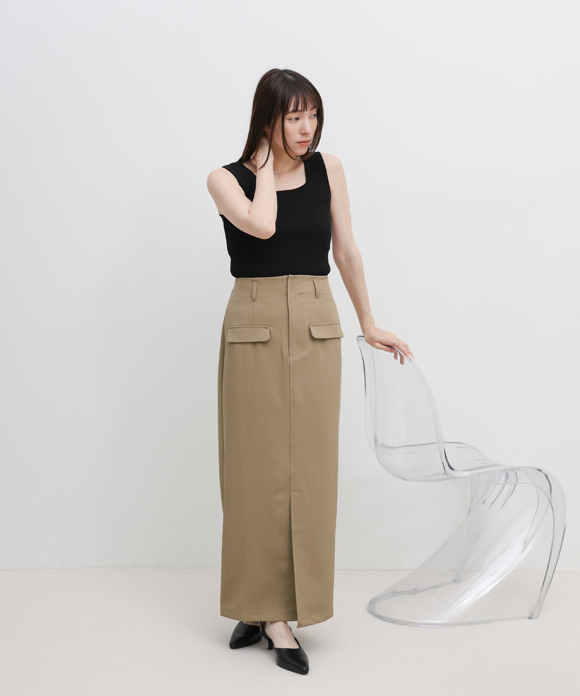 SELECT MOCA フラップポケットIラインスカート セレクトモカ スカート ロング・マキシスカート