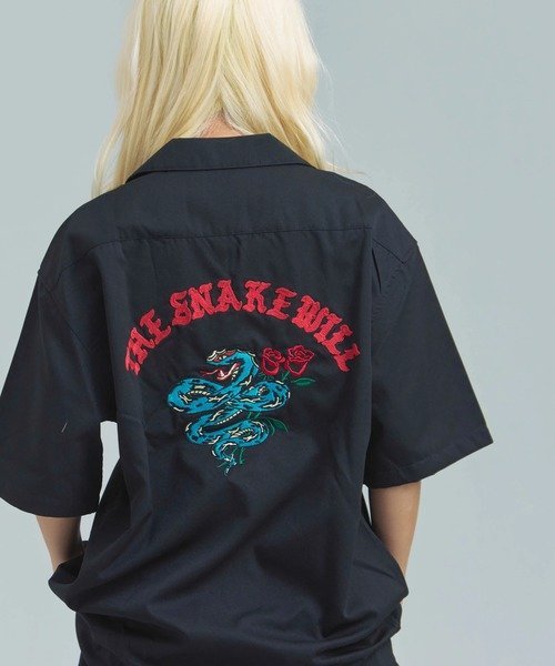 JACKROSE ALCARZA/アルカーザ バック刺繍ボーリング半袖シャツ(MENS) ジャックローズ トップス シャツ・ブラウス ブラック ホワイト イエロー