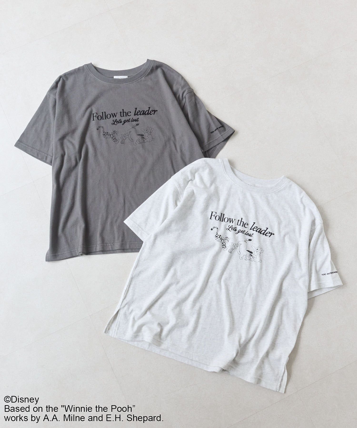 Winnie the Pooh/フロッキーロゴTシャツ グリーンパークス トップス カットソー・Tシャツ グレー ホワイト