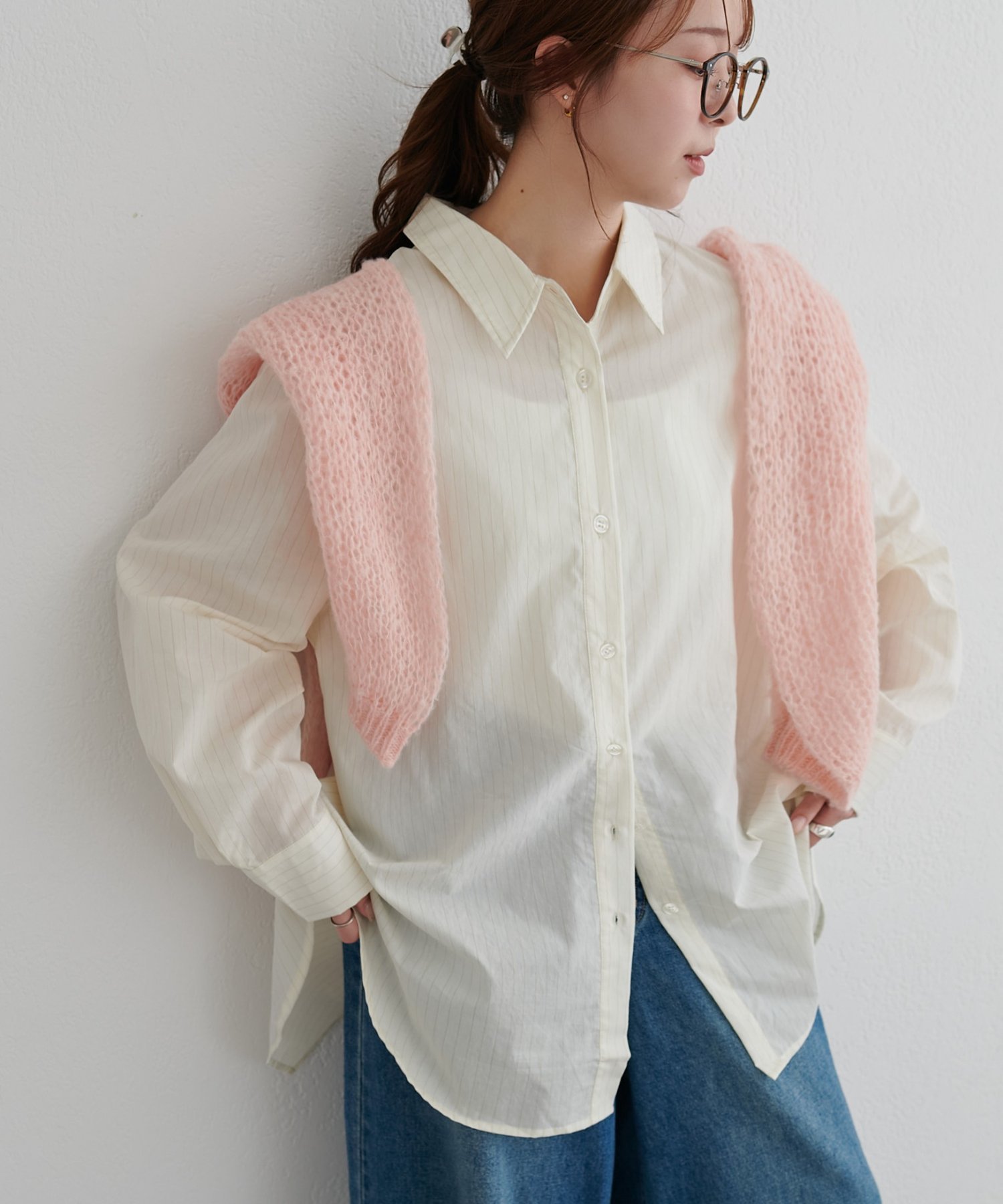 ストライプシャツ スリット シャツ カラウティア callautia callautia バックスリットオーバーサイズストライプシャツ ピンク -ファッション通販 FASHION WALKER