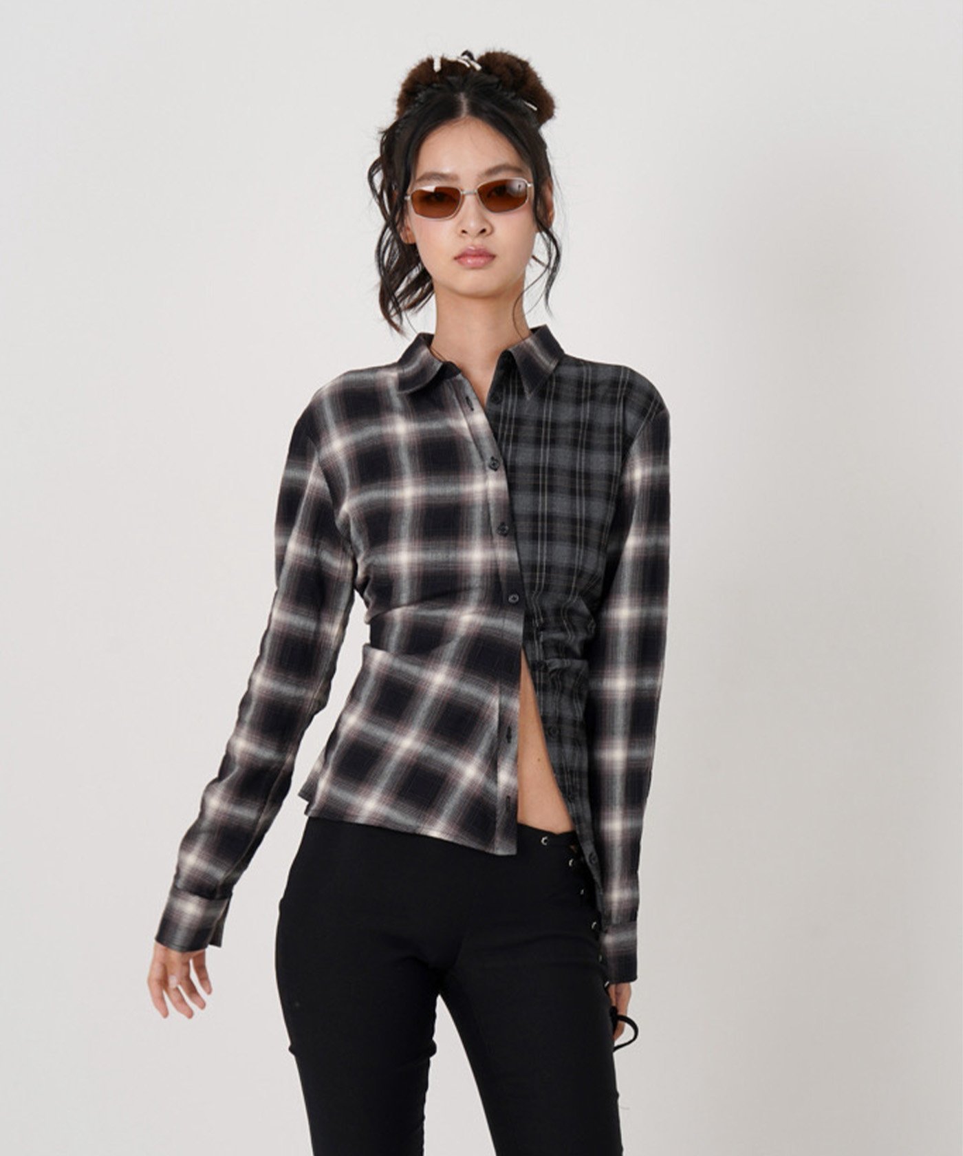 ROYAL FLASH MITSUKI/ミツキ/ASYMMETRY PATTERN SHIRT ロイヤルフラッシュ トップス シャツ・ブラウス ブラック ブルー