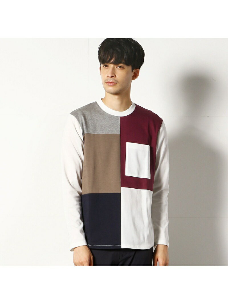 【SALE／90%OFF】COMME CA COMMUNE パッチワーク 長袖Tシャツ コムサイズム トップス カットソー・Tシャツ レッド ホワイト グレー ブルーのサムネイル