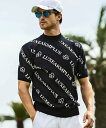 【SALE/57%OFF】LUXEAKMPLUS (M)LUXEAKMPLUS/総柄ロゴ半袖モックネックニット シフォン トップス ニット ブラック ホワイト【送料無料】