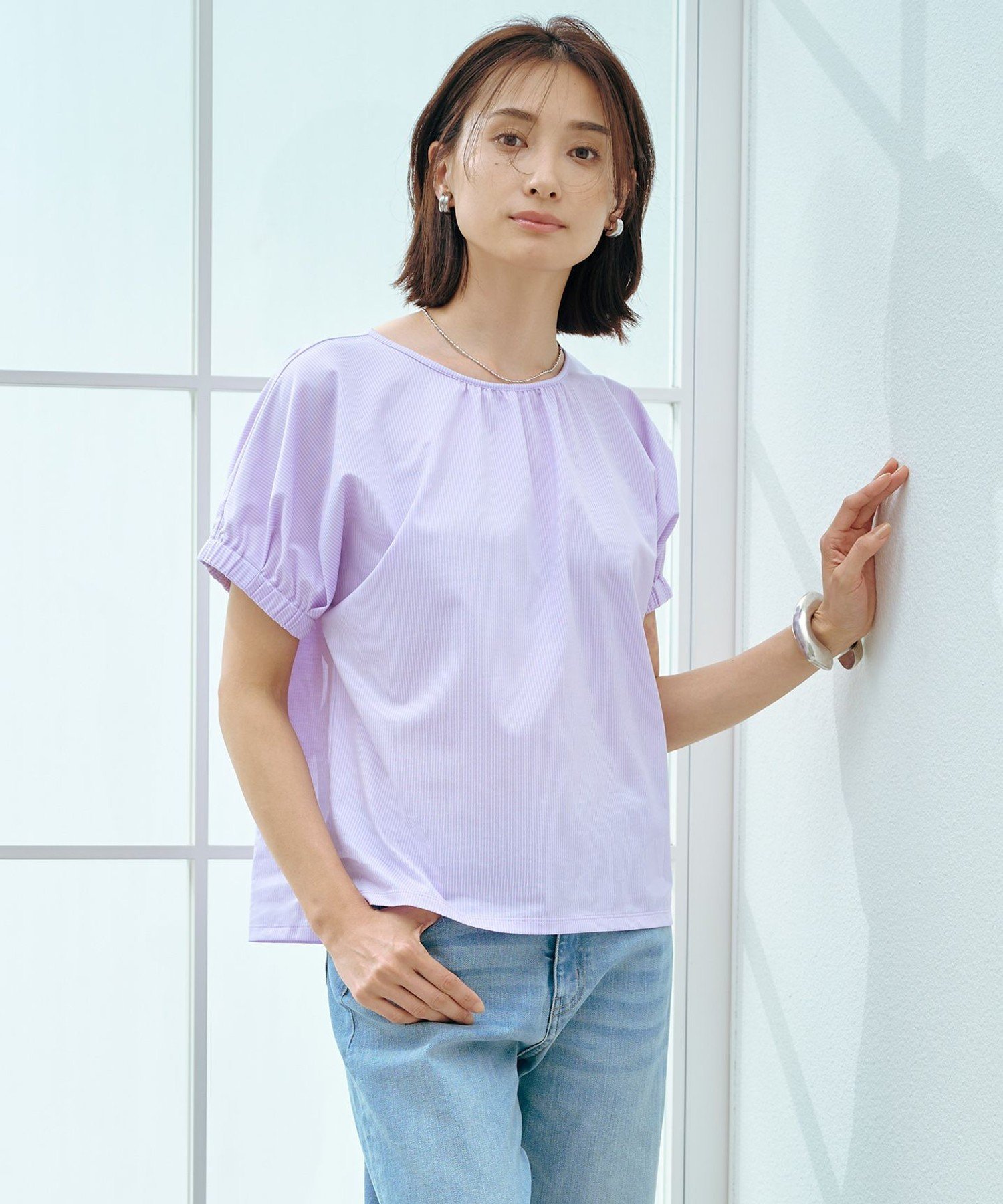 J.PRESS 【WEB限定カラーあり・洗える】ストライプジャージー フレンチスリーブ カットソー ジェイプレス トップス カットソー・Tシャツ ブルー ネイビー