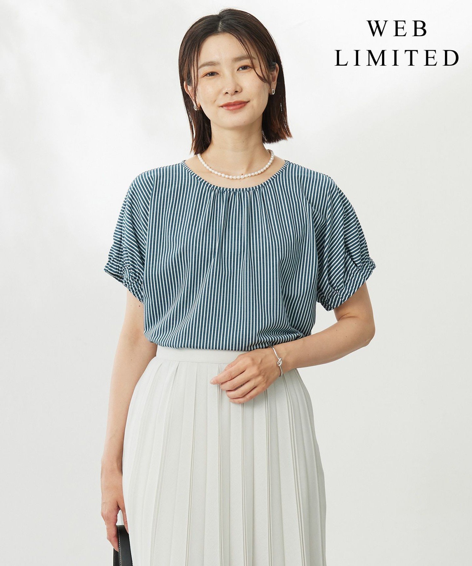 J.PRESS 【WEB限定カラーあり・洗える】ストライプジャージー フレンチスリーブ カットソー ジェイプレス トップス カットソー・Tシャツ ブルー ネイビー