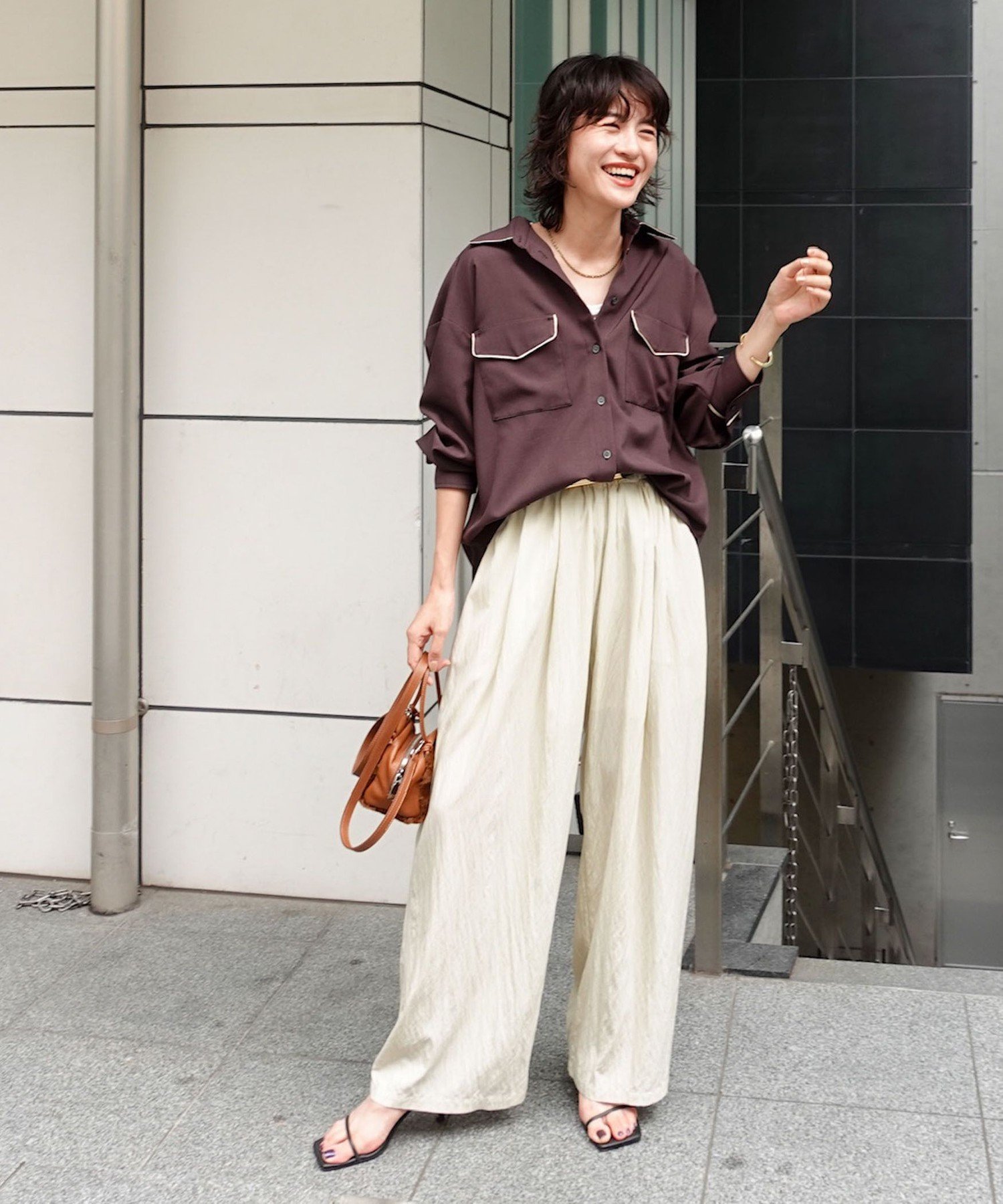 【SALE／50%OFF】MAQWEL 【MAQWEL/マクウェル】パイピングシャツ ノーリーズ トップス シャツ・ブラウス ベージュ【送料無料】