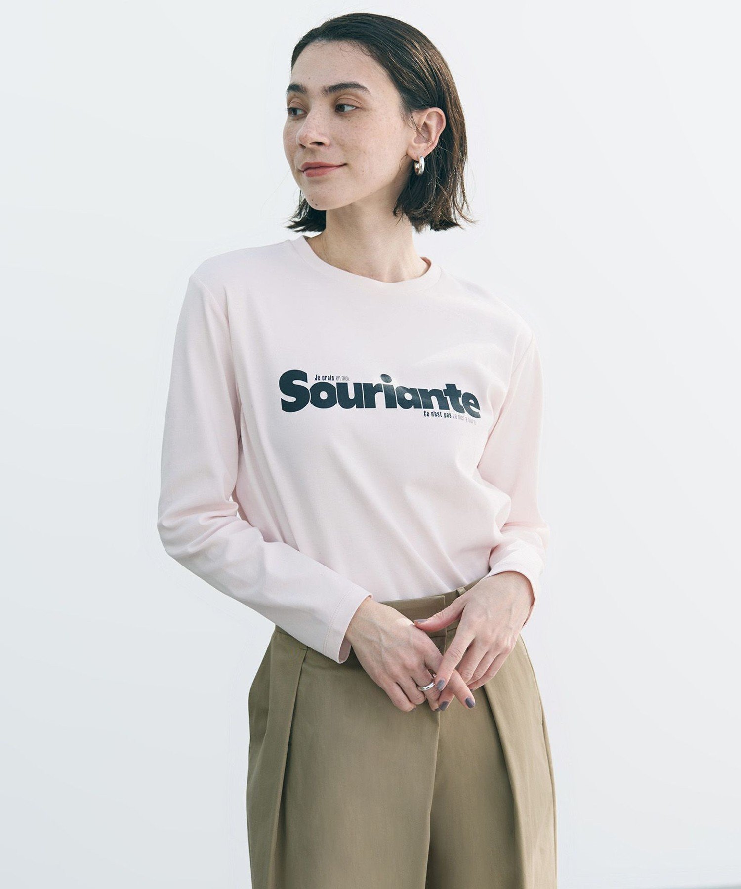 UNFILO L コットンスムース グラフィックT アンフィーロ トップス カットソー・Tシャツ ピンク ホワイト グレー
