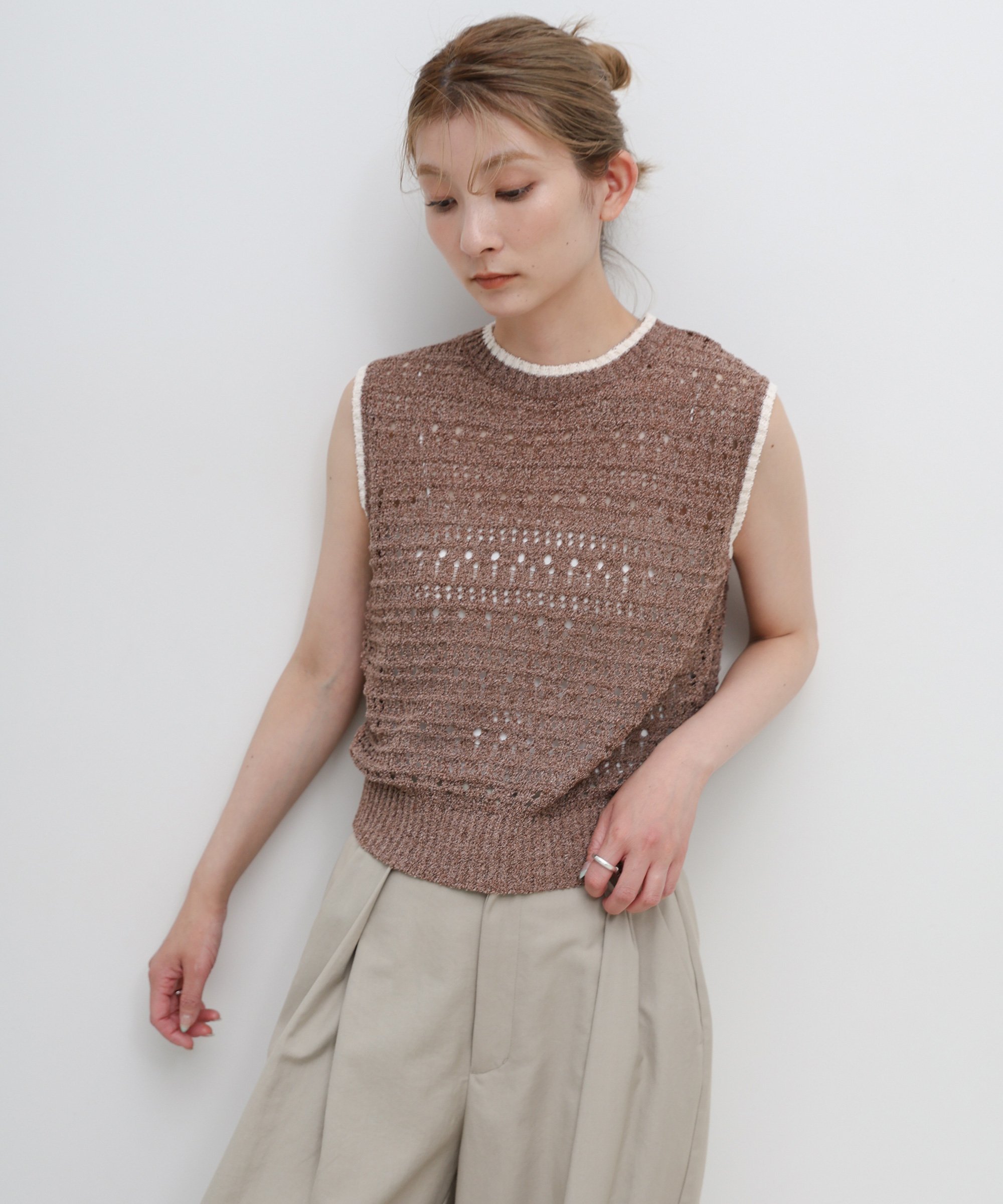 SELECT MOCA 透かし編みバイカラーフレンチニットベスト セレクトモカ トップス ニット【送料無料】 stylife-15740794 Rakuten Fashion サンプル画像2