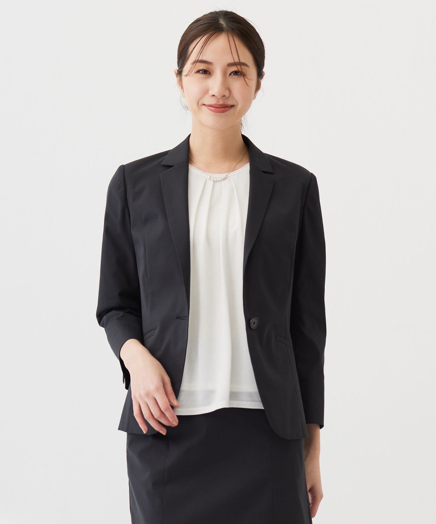 J.PRESS LADIES L 【セットアップ対応・洗える・撥水・防汚】コットンFITTYシャーク テーラード ジャケット ジェイプレス ジャケット・アウター テーラードジャケット・ブレザー ブラック グレー ベージュ ネイビー【送料無料】のサムネイル