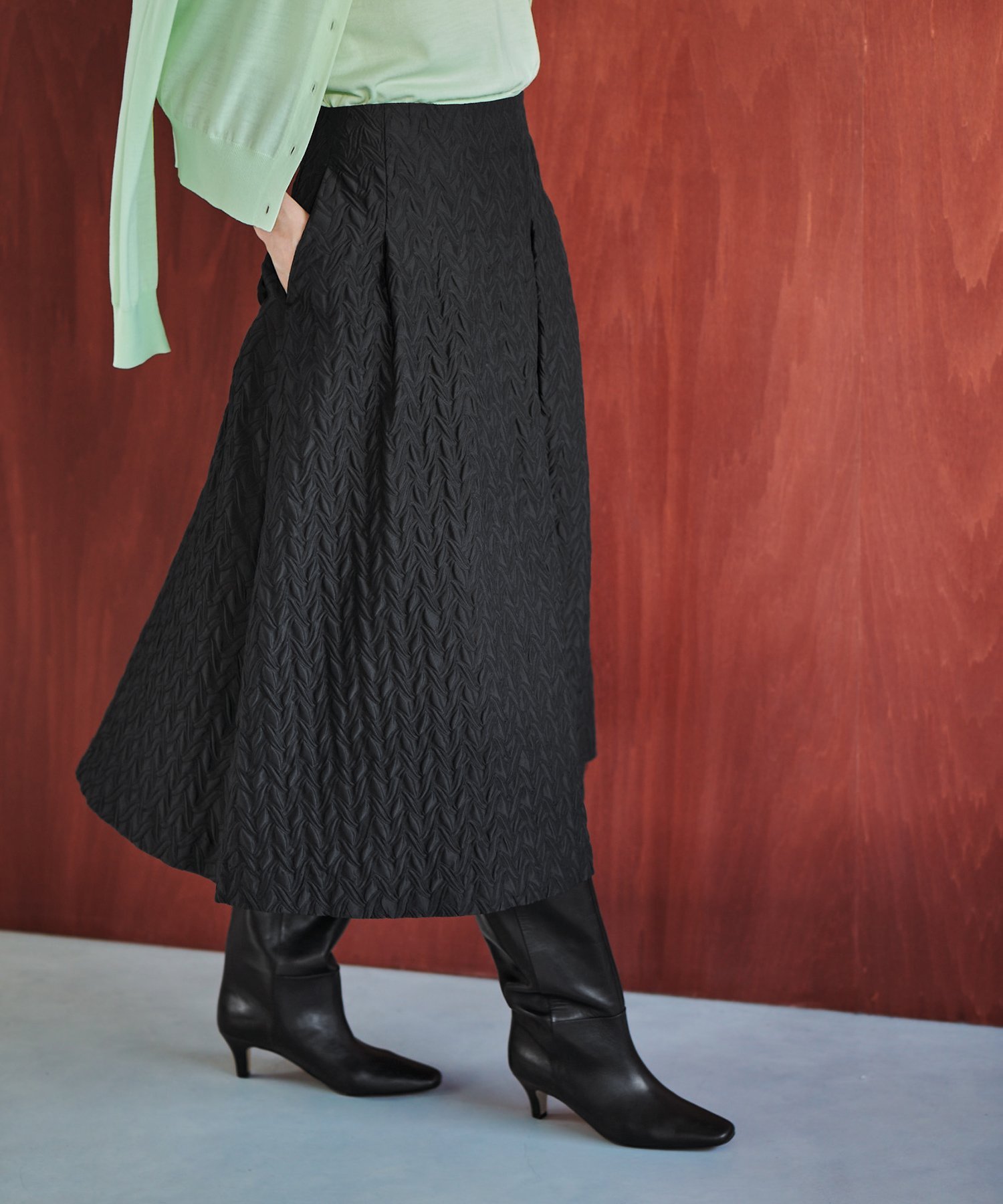 【SALE／50%OFF】ROPE' 【ETIQUE】ジャカードタックフレアスカート ロペ スカート その他のスカート ブラック【送料無料】のサムネイル