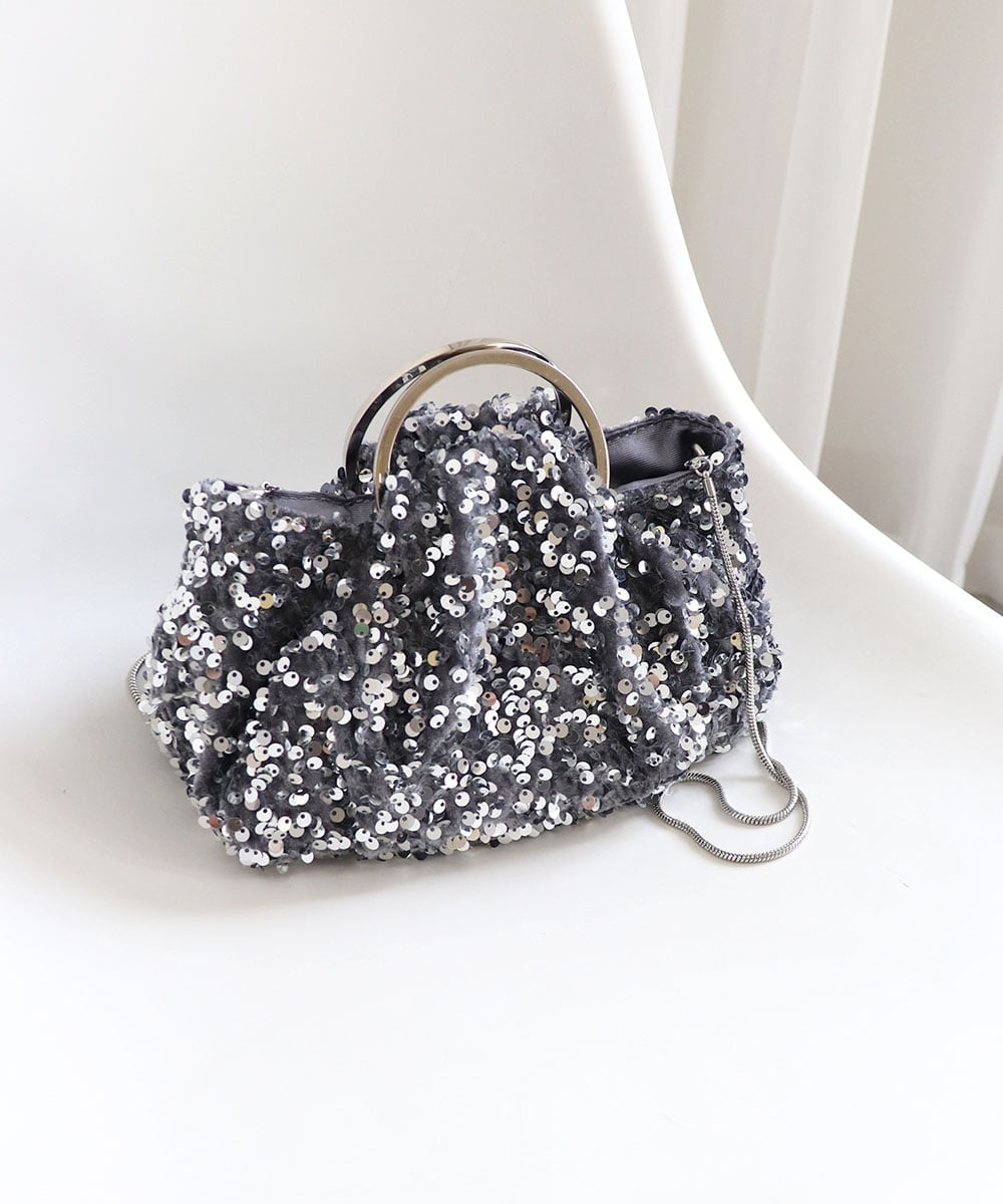 MIAN バルーン2wayスパンコールバッグ トライシル バッグ ハンドバッグ ネイビー ピンク シルバー【送料無料】