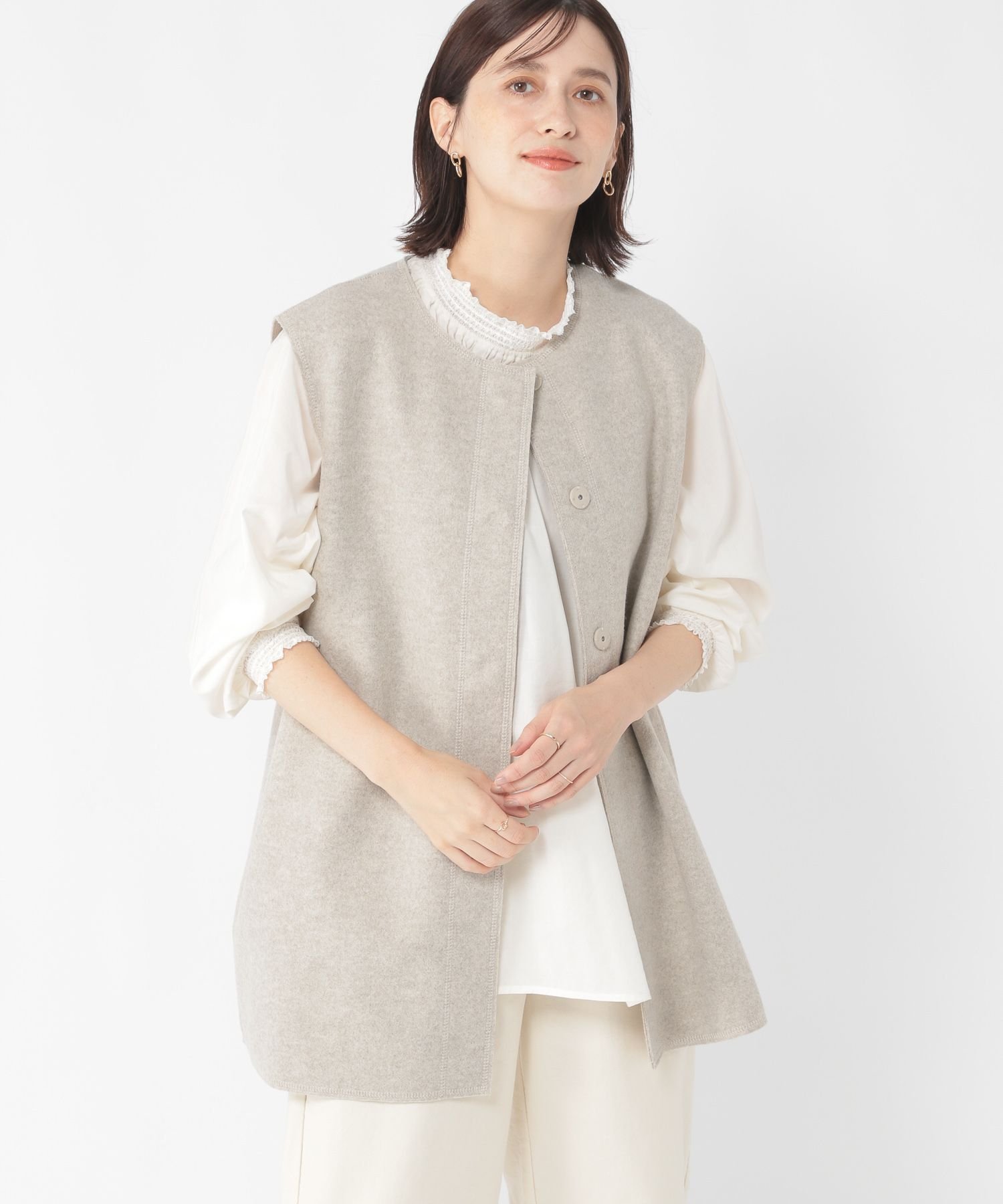 【SALE／54%OFF】studio CLIP ニードルパンチクルーネックジレ スタディオクリップ トップス ベスト・ジレ ベージュ グレーのサムネイル