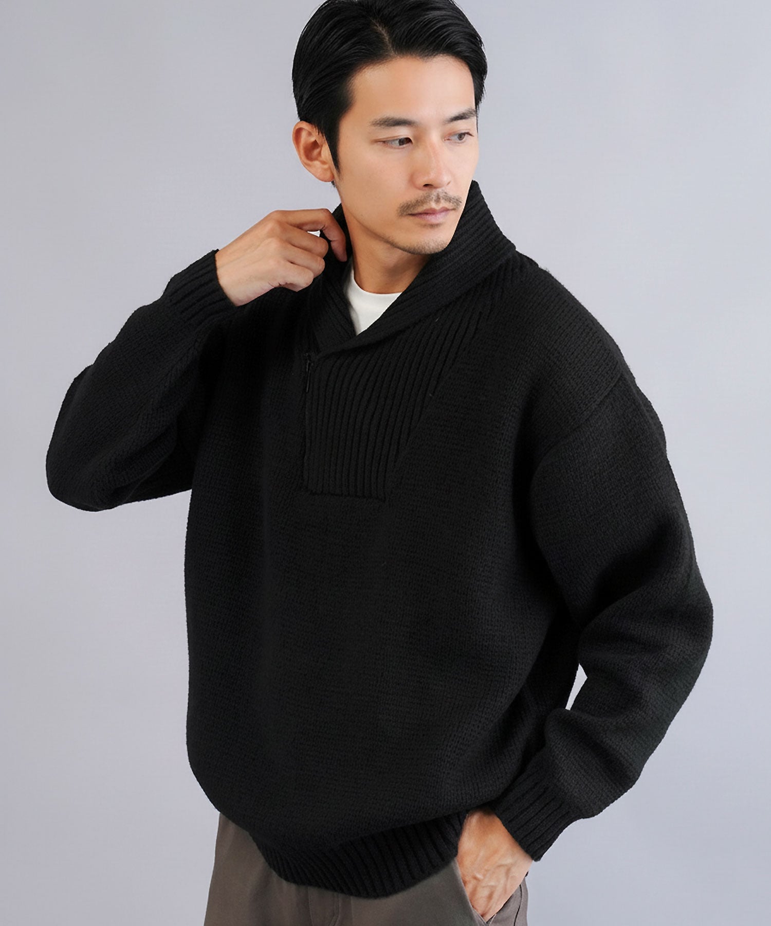 【SALE/33%OFF】JIGGYS SHOP SELECT ショールカラーハーフジップあぜ編みニットセーター 25AW ウォッシャブル ジギーズショップ ト...