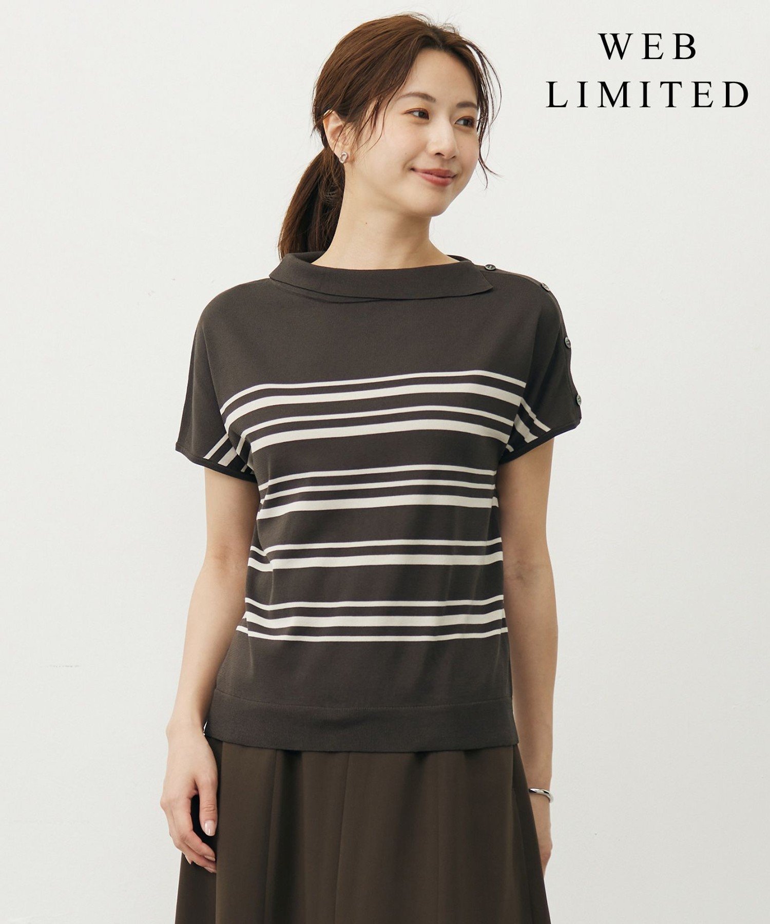 J.PRESS LADIES L 【WEB限定カラーあり・洗える・抗菌防臭】COTTON POLYESTER ボーダー 襟付き ニット ジェイプレス トップス ニット ネイビー ブラウン