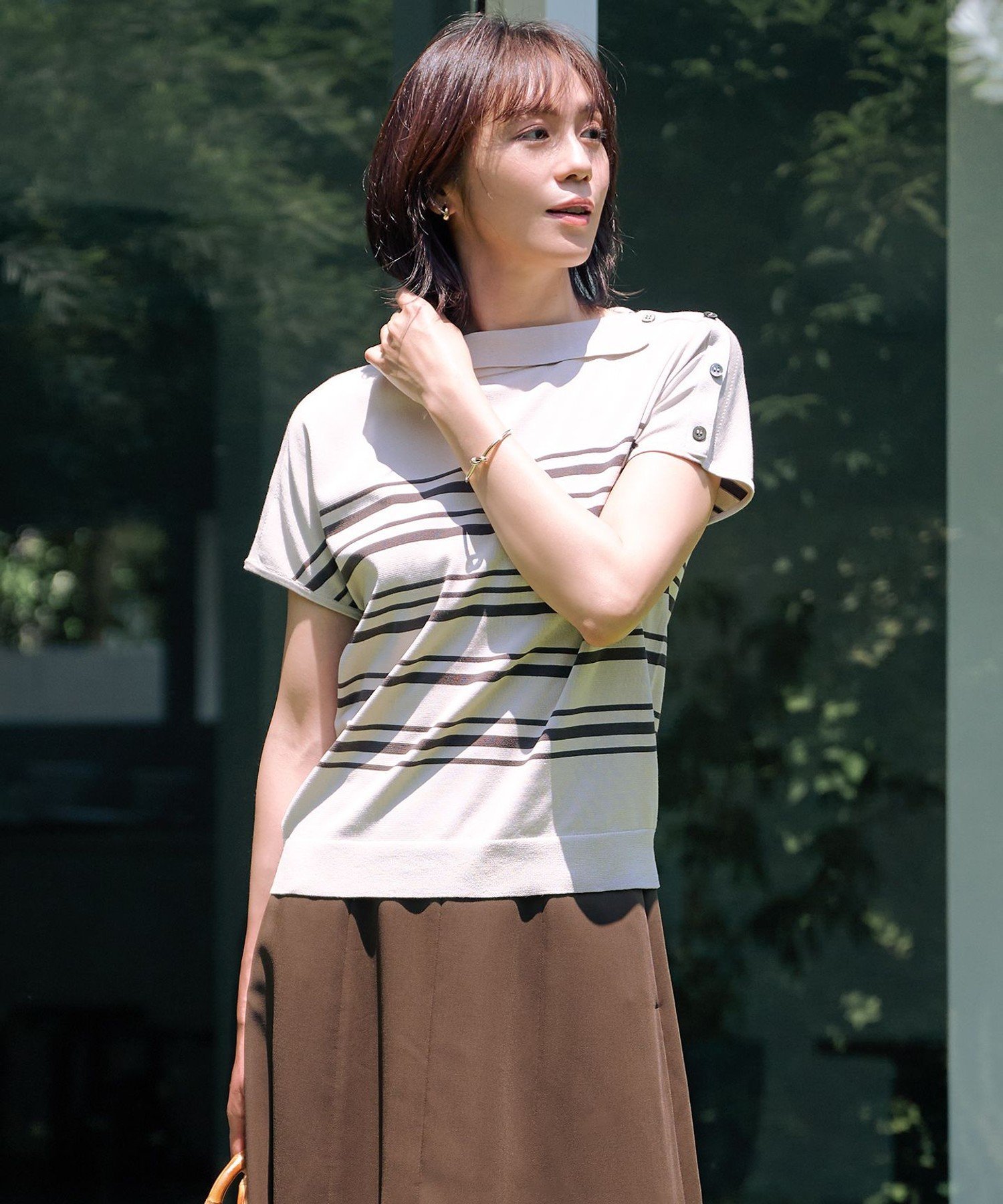 【SALE／40%OFF】J.PRESS LADIES L 【WEB限定カラーあり・洗える・抗菌防臭】COTTON POLYESTER ボーダー 襟付き ニット ジェイプレス トップス ニット ネイビー ブラウン【送料無料】